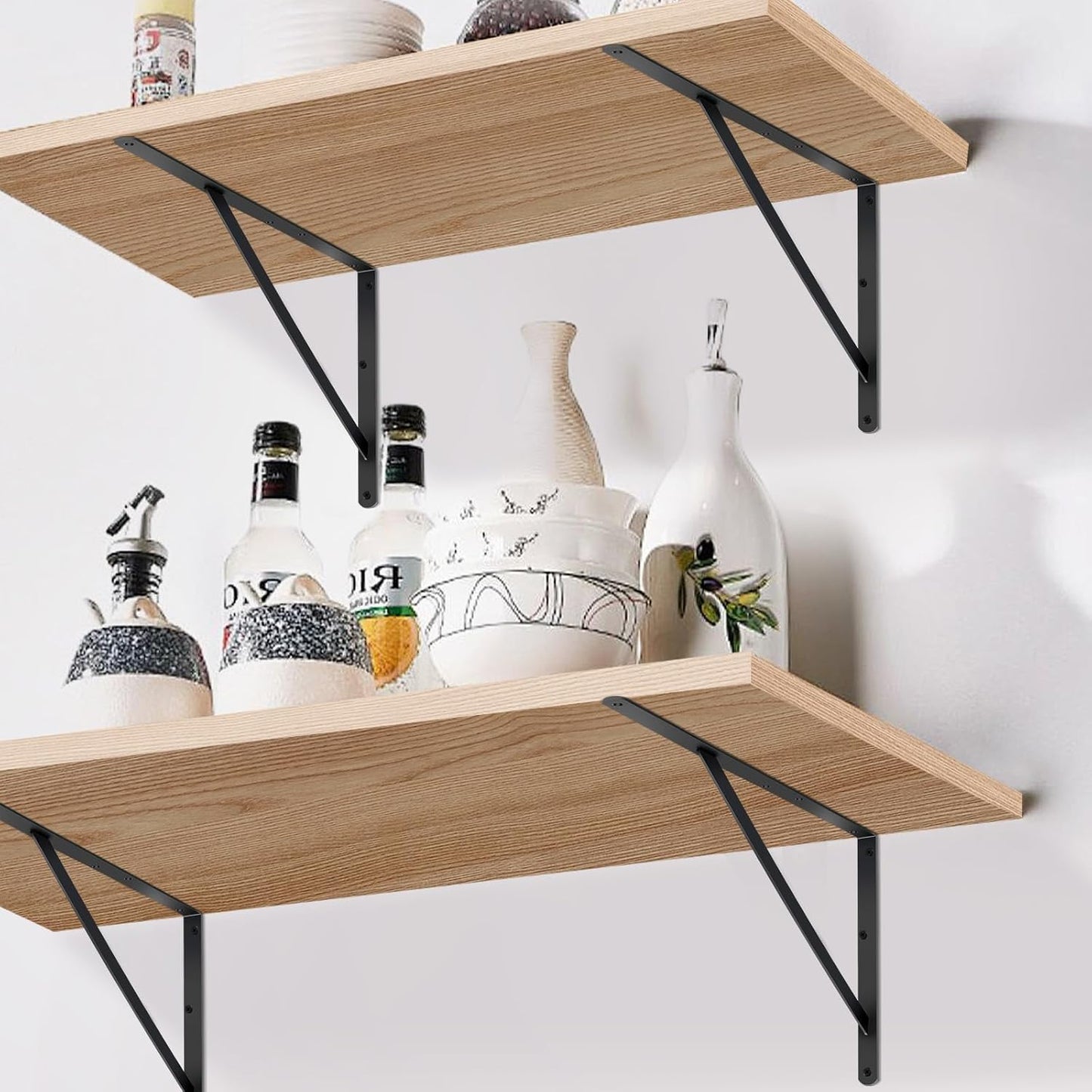 8 Pack L20 x H 12" Black Heavy Duty Shelf Brackets with Screws Metal Shelf Brackets Shelf Support Angle Brackets for Shelves L Brackets Heavy Duty Floating Shelf