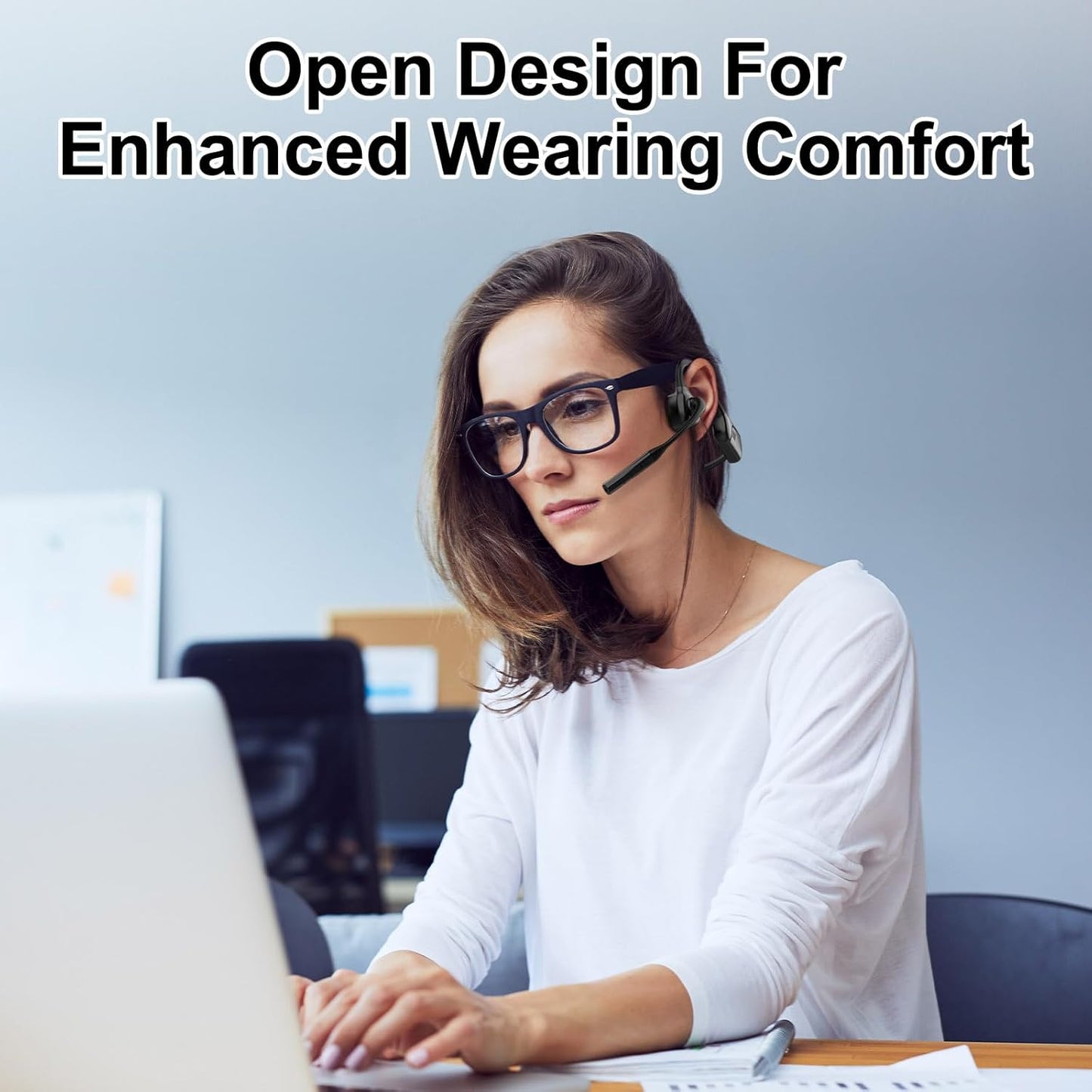 Open Ear Bluetooth Headphones with Microphone, Noise Cancelling Wireless Headset with Mute Button, Supports aptX/aptX-LL/aptX-HD, Designed for Meeting, Home Office,Driving -Not Bone Conduction(Grey)