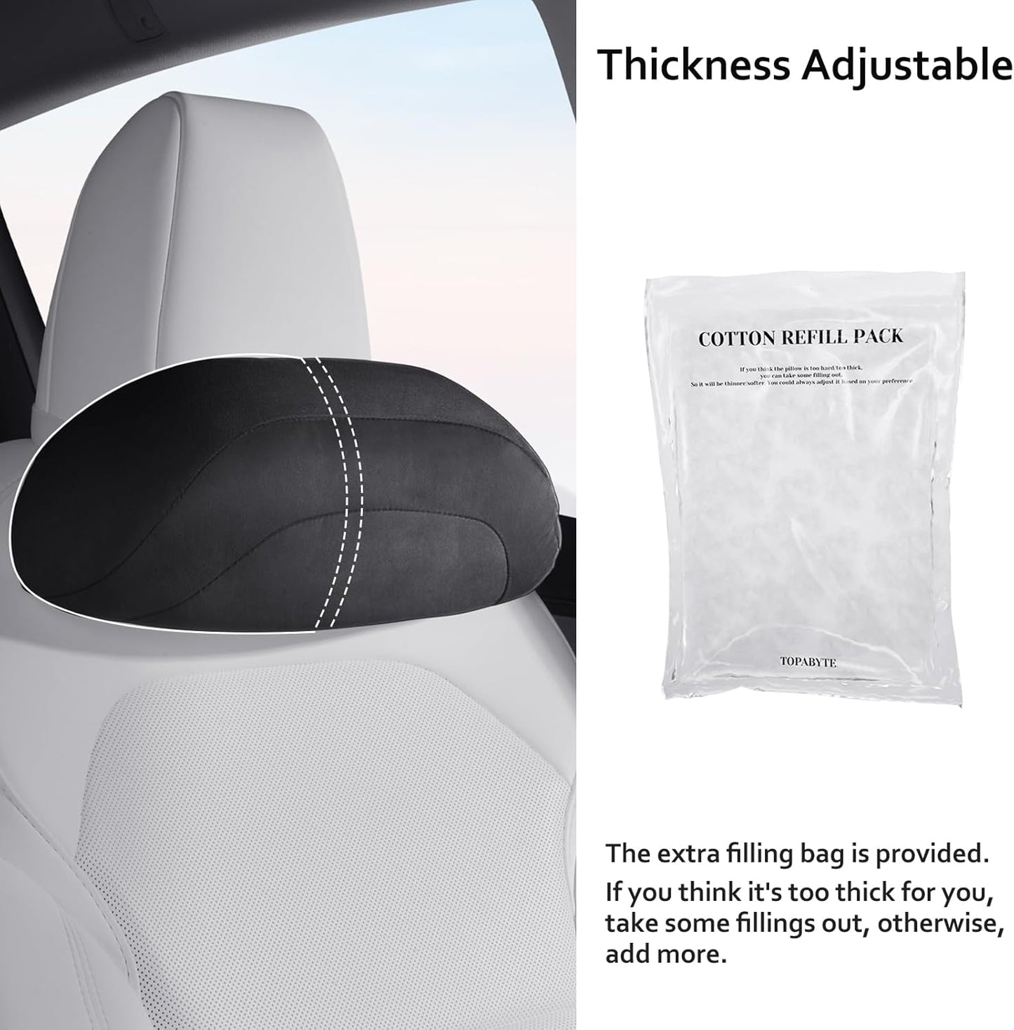 Car Headrest Pillow for Driving, Softness Ergonomic Design Universal Travel Neck Pillow for Most Cars, Office Chairs, Gaming Chairs with Extra Filler Cotton Bag (Black, 1PC)