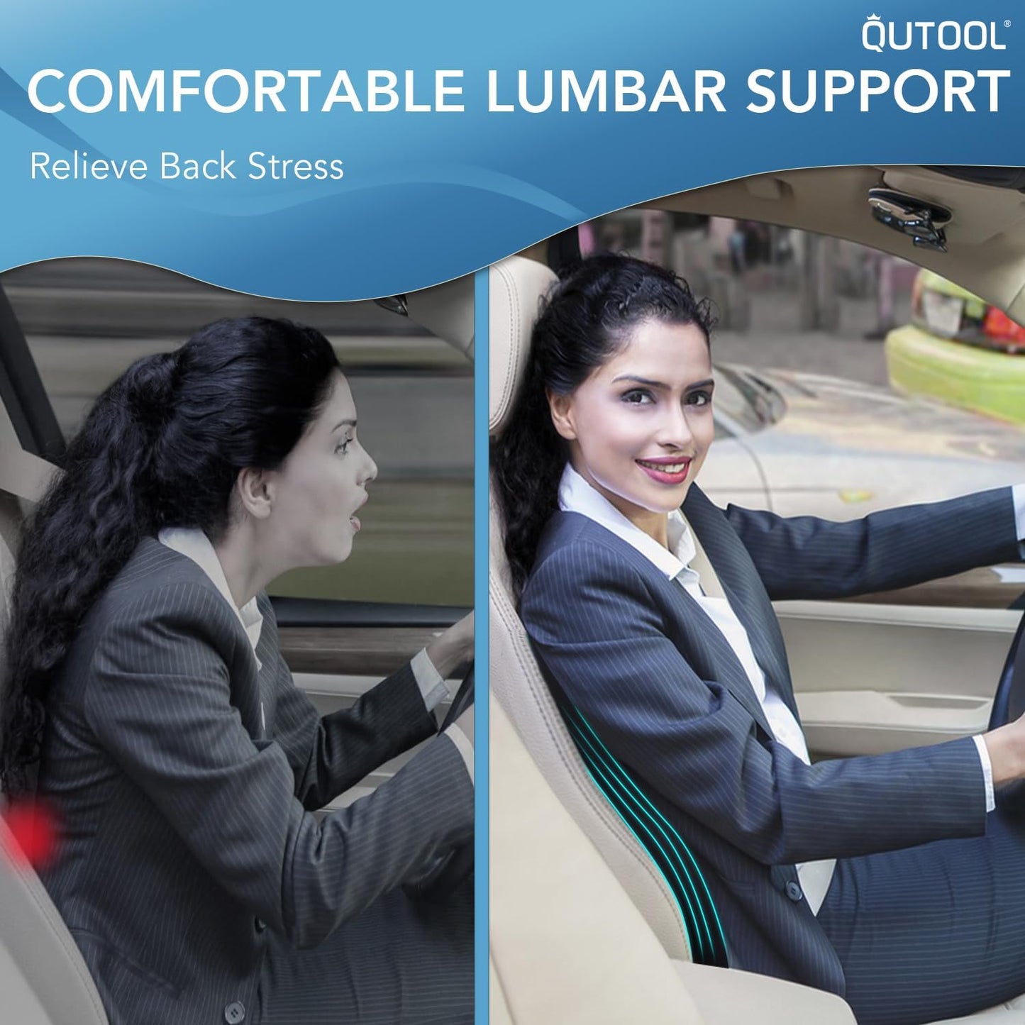 QUTOOL Lumbar Support Pillow for Car, Truck Accessories Travel Essentials, Memory Foam Back Cushion for Driving Seat, Back Pain Relief,Washable Cover, Lower Back Support Fits Most Cars(Black)