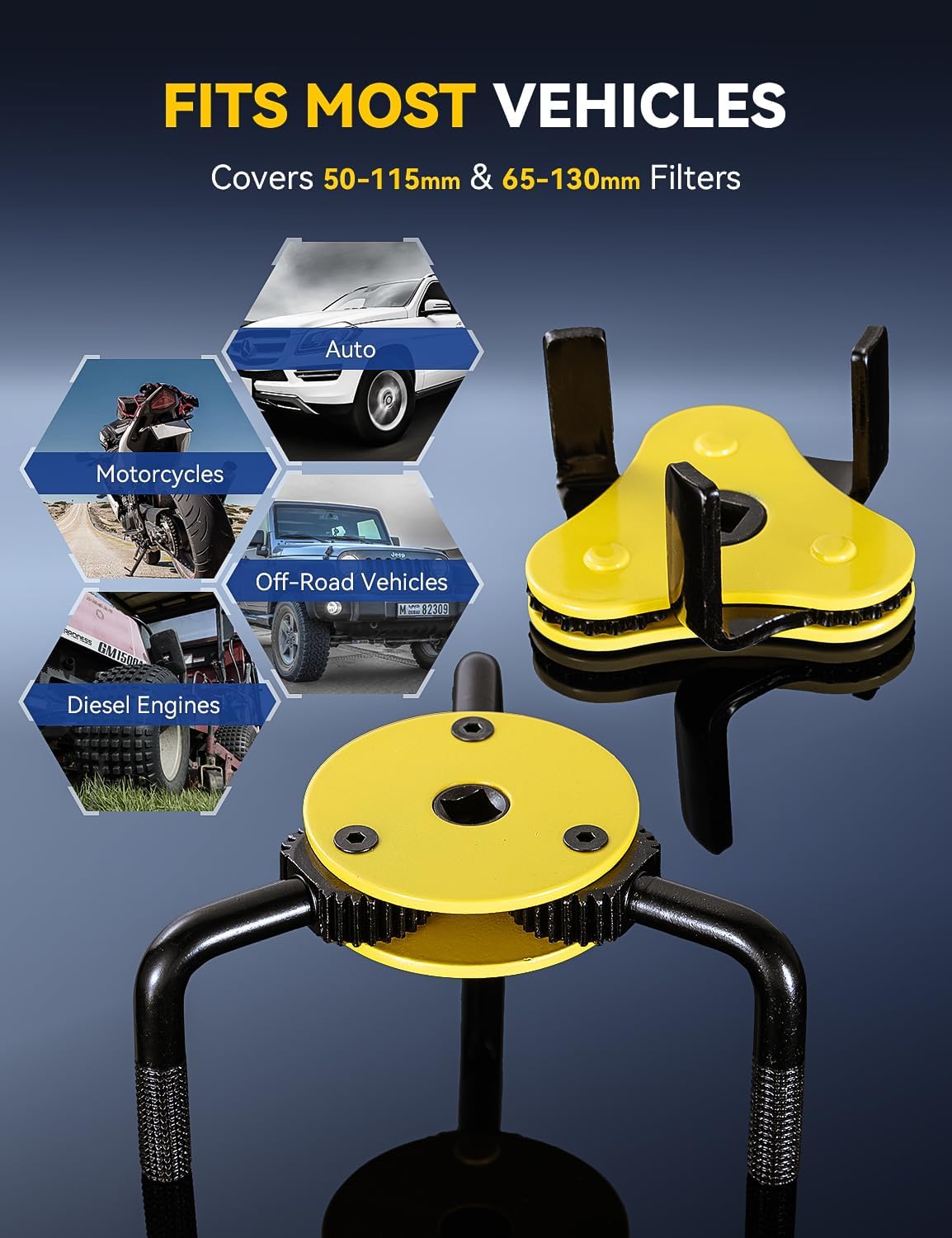 Oil Filter Wrench Set - Professional 2-Piece oil filter removal tool Kit for Cars, Trucks & Motorcycles, 3/8" & 1/2" Drive, Fits 1.9"-5.1" Filters