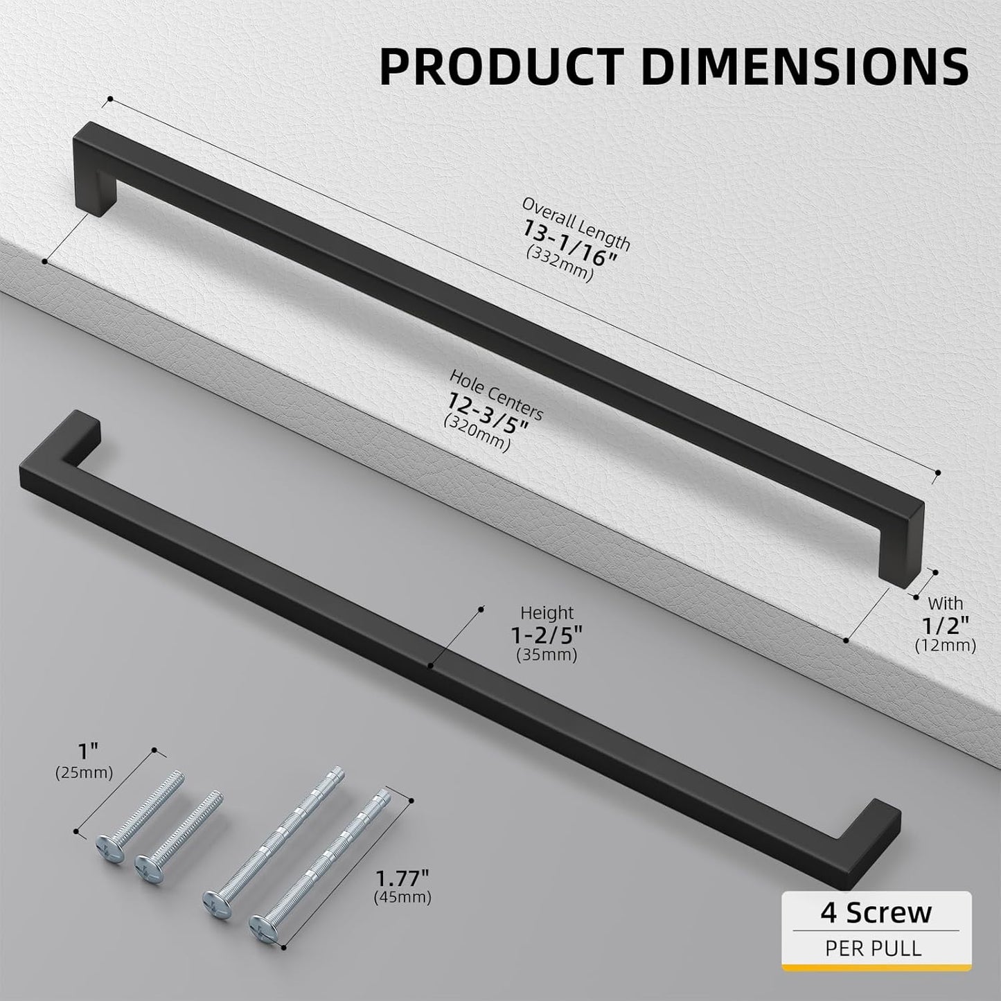 goldenwarm 35 Pack 12 3/5 Inch Black Cabinet Handles Matte Black Drawer Pulls Stainless Steel Cabinet Hardware Square Bar Modern Cabinet Handles for Kitchen Bathroom Cupboard