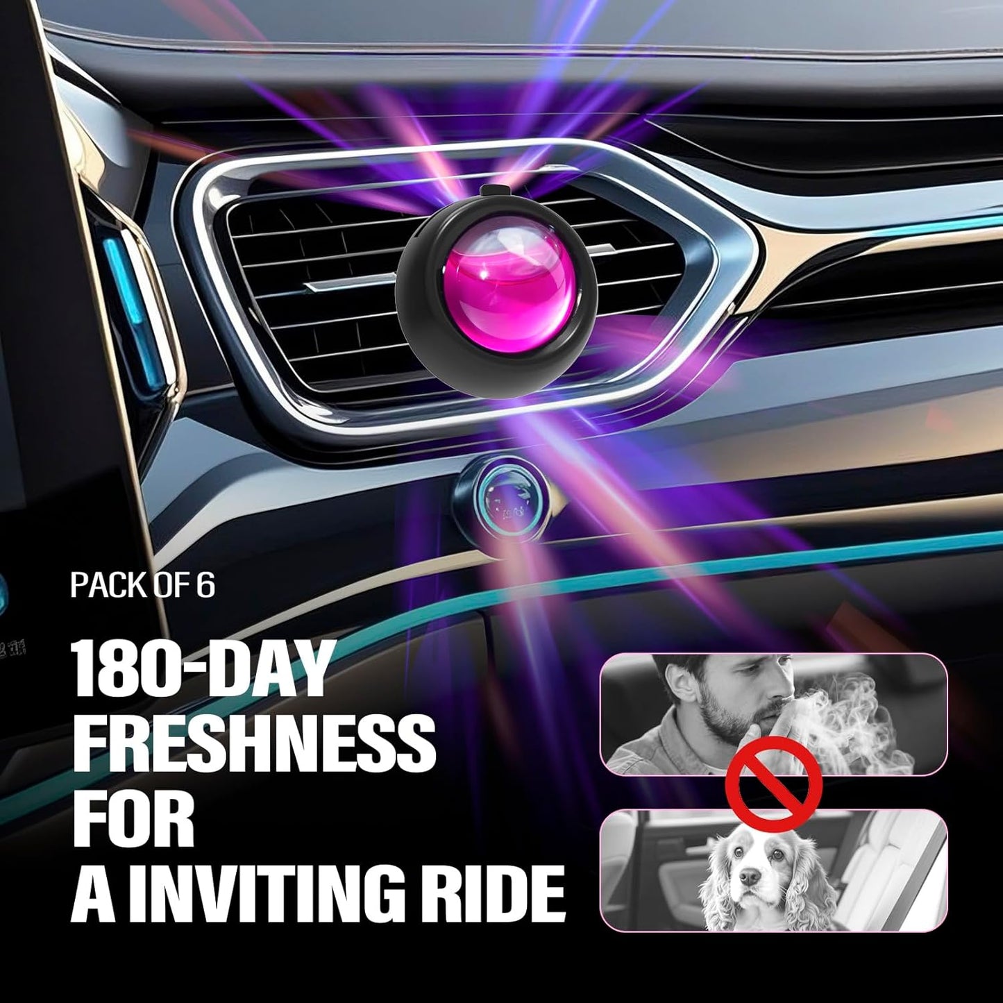 Car Air Freshener Vent Clips, Peach Scent, 6 Pack, Long Lasting Scent Up to 180 Days, Car Fresheners for Women, Car Vent Clip for Men