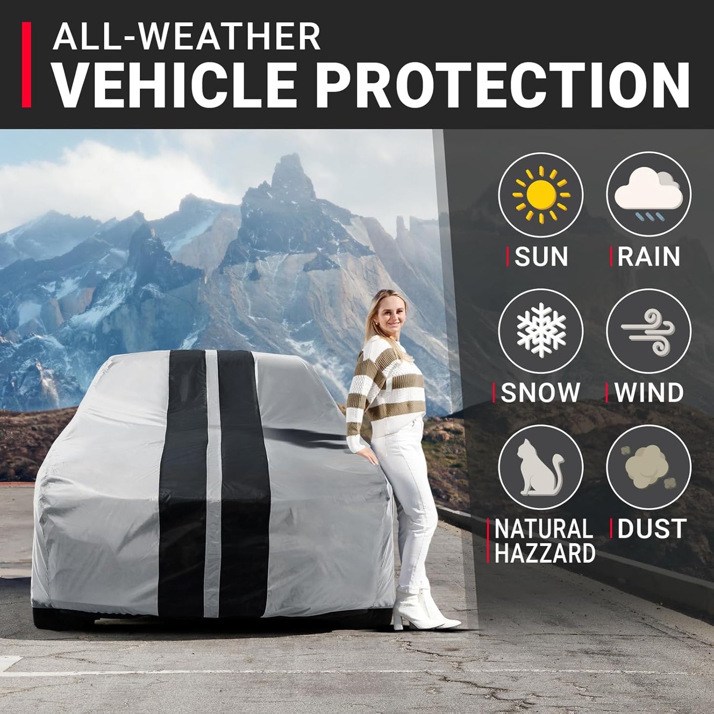 iCarCover Custom Car Cover for Chevy Kingswood (1969-1973) Waterproof All Weather Rain Snow UV Sun Protector Full Exterior Indoor Outdoor Car Cover (Stripe - Gray/Black)