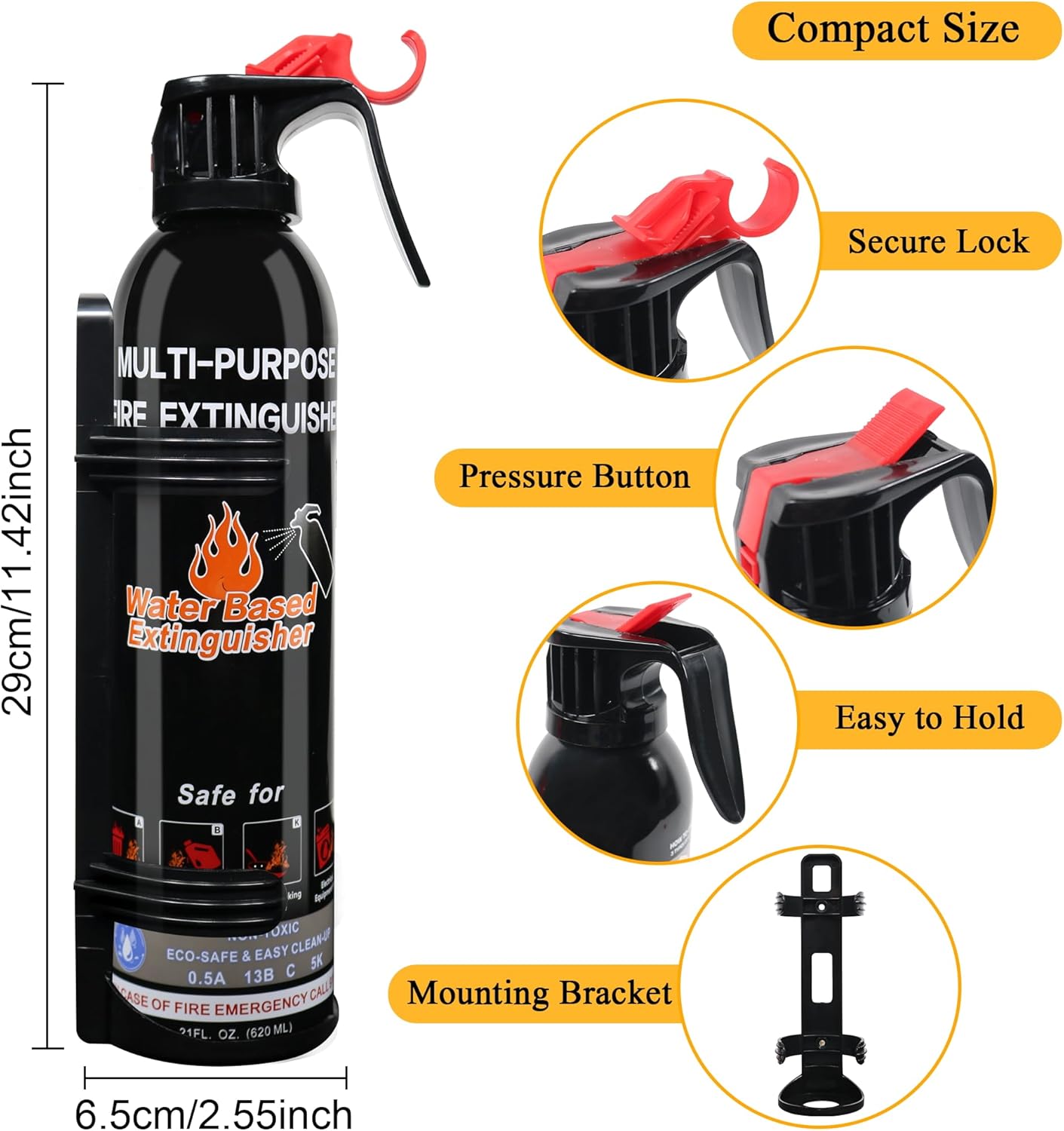 Fire Extinguisher for Home, 4 Pack Vehicle Fire Extinguishers with Mount, Portable Fire Extinguisher Effective on A, B, C, K Fires, Water-Based Extinguisher for Car Boat Office Truck Kitchen Garage RV