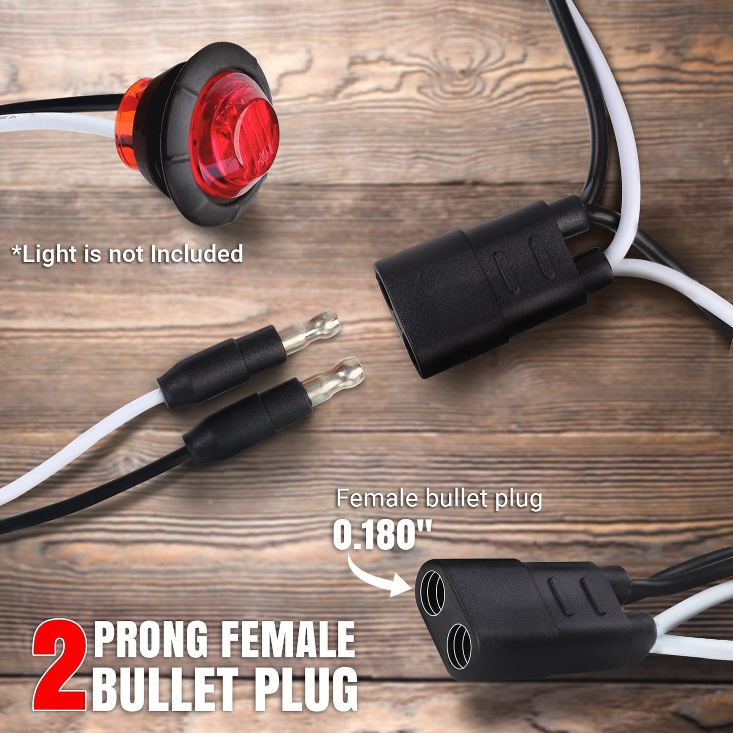 TMH 100 Count 2-Prong Wire Harness Roll Double Female Bullet Plug 18 Gauge - 6.5" Spacing for LED Marker Clearance Lights Hassle-Free Installation
