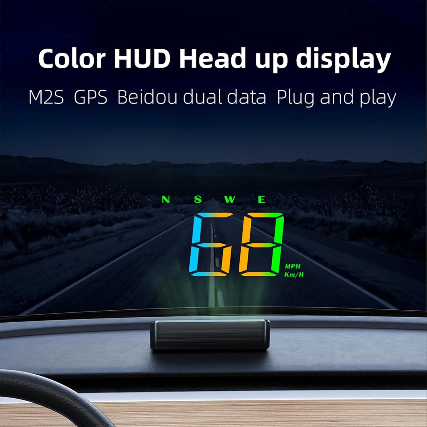 Heads Up Display M2S, GPS Speedometer Multi-Segment Alarm Settings, Fully Automatic Light Sensing, for All Speedometer Models