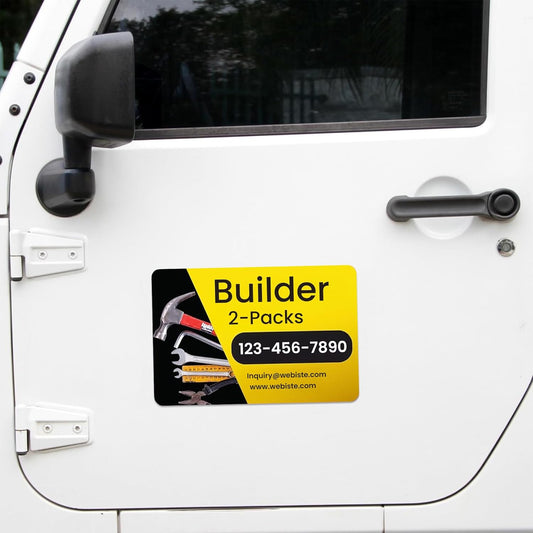 Custom Car Magnet Signs for Businesses (12"x18" Builder Rectangle) 2 pk - Personalized Car Magnets for Builder and Contractor, Advertising Vehicle Promotion - Advertising Magnets for Cars Door