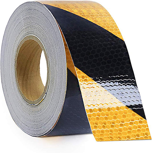 Waterproof Reflective Safety Tape Roll 2"X150' Yellow Black Striped Floor Marking Tape Hazard Caution Warning Tape Auto Truck Self-adhesive Safety Sticker Strips for Wall Factory Trailer Vehicle