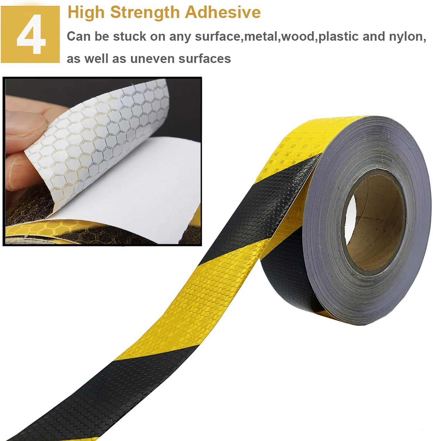 Waterproof Reflective Safety Tape Roll 2"X150' Yellow Black Striped Floor Marking Tape Hazard Caution Warning Tape Auto Truck Self-adhesive Safety Sticker Strips for Wall Factory Trailer Vehicle