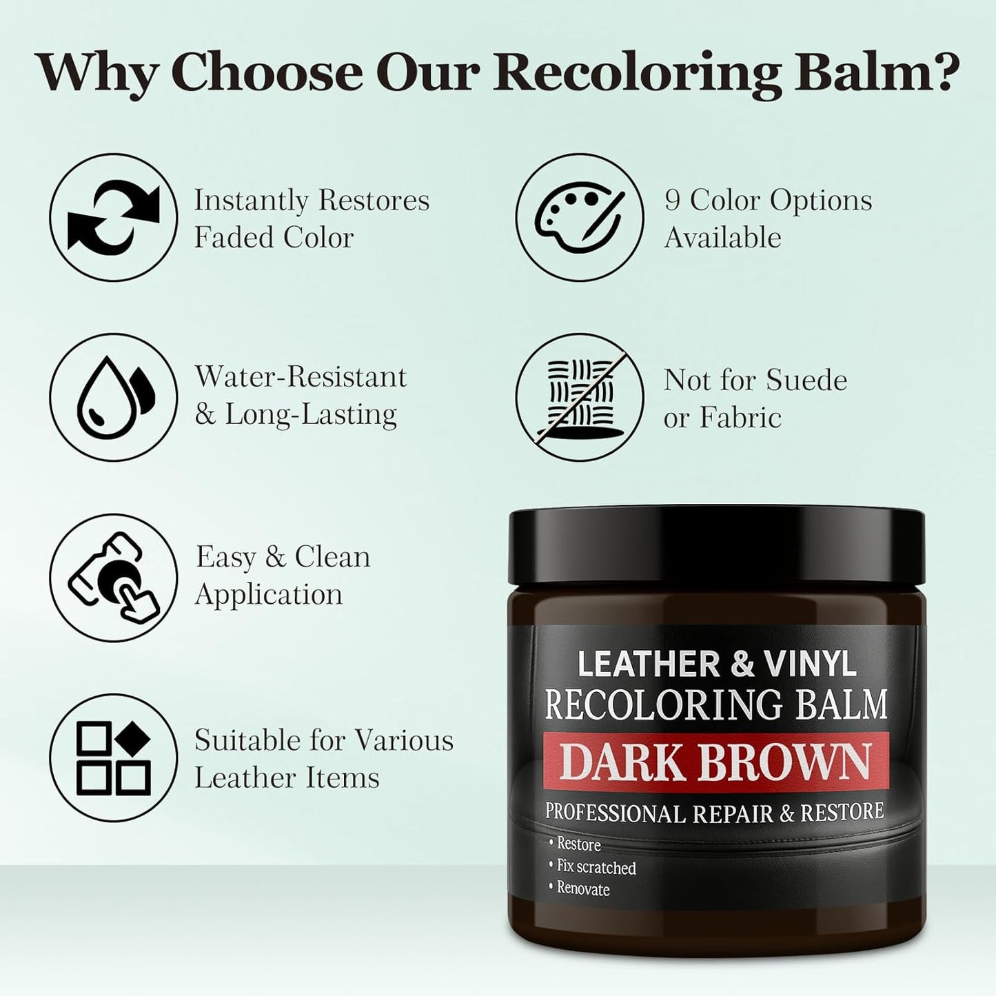 Leather Color Restorer, Leather Recoloring Balm, Scratch Remover, Leather Dye, Leather Paint with Leather Conditioner, Leather Repair Kit for Furniture Couches Car Seats Shoes,Black