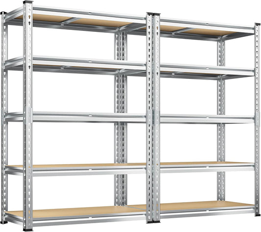 REIBII Garage Shelving, 5 Tier Storage Shelves Load 2020LBS, Adjustable Garage Shelving Heavy Duty, Metal Shelves Unit with Waterproof Columns, 35.5" W x 11.9" D x 72" H, Galvanized, 2 Pack