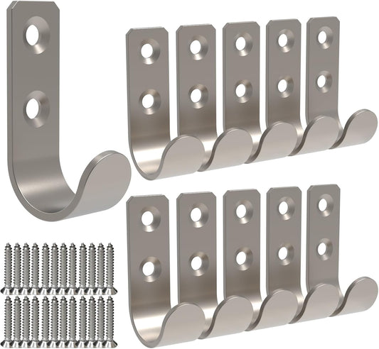 Wall Hooks Coat Hook Robe Hanging Robe & Towel Hooks, Utility Hooks Indoor Outdoor (Silver-U Shaped, 2x1)