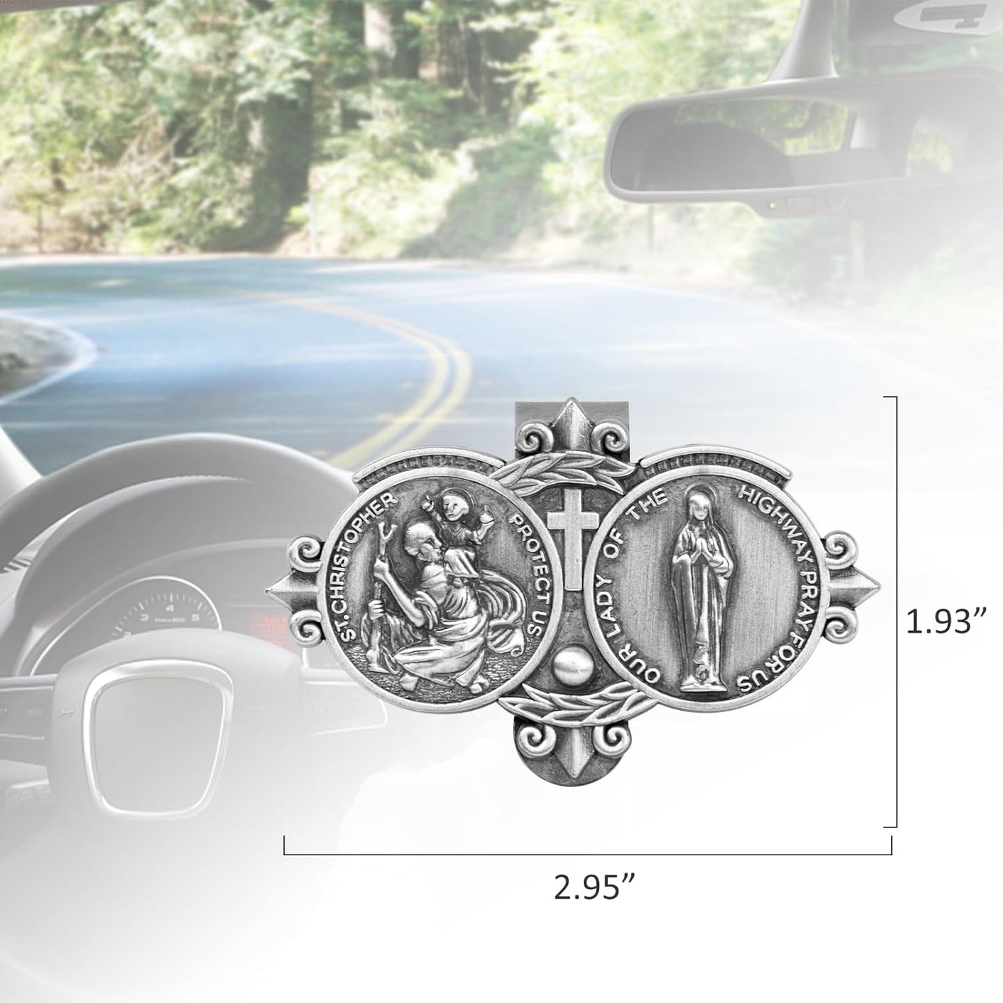 St. Christopher Visor Clip, Saint Christopher Medal for Car, Auto Car Sun Visor Clip, Bless Driving Safety Gift Car Accessories for Family, New Driver, Friends