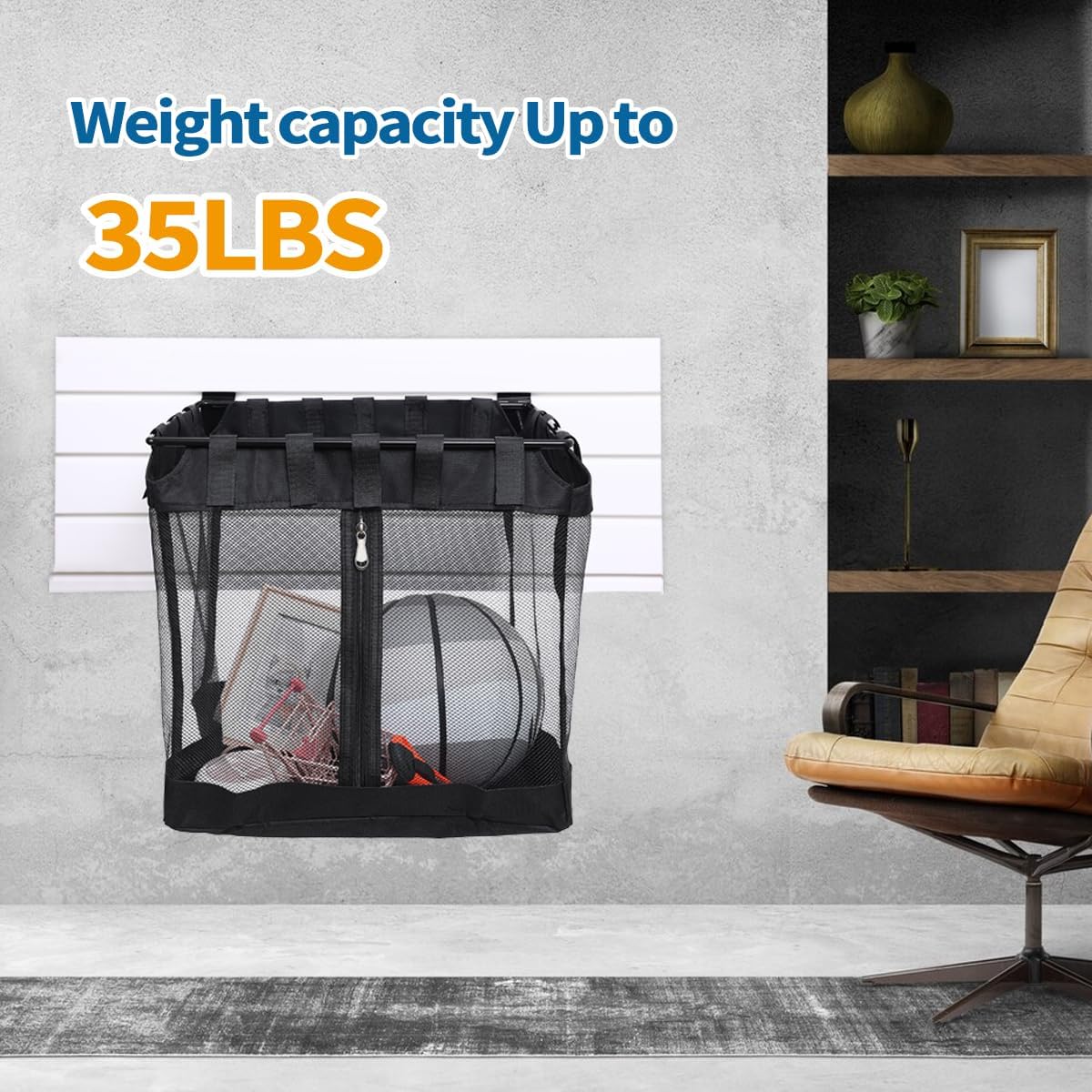 2Pcs Large Slatwall Baskets Mesh Slatwall Baskets with Zipper Mounted Storage Baskets Hanging Slatwall Accessories for Shops Rooms Storage Display Organizing(16 * 12 * 16inch)