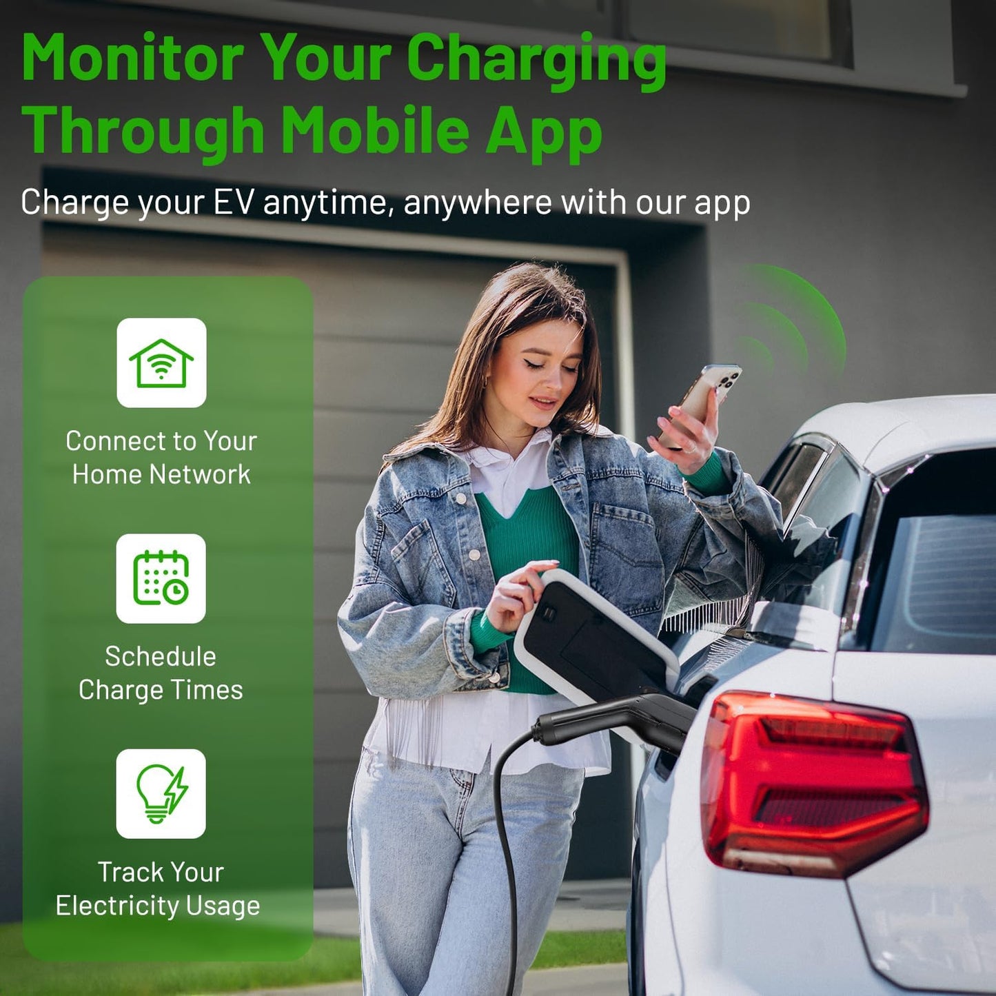 SBB Home Smart Level 2 EV Charger up to 48Amp, 240V Indoor/Outdoor Fast Car Charging Station with App, Wi-Fi Enabled EVSE, Hardwired Electric Car Charger Compatible with All EV Models