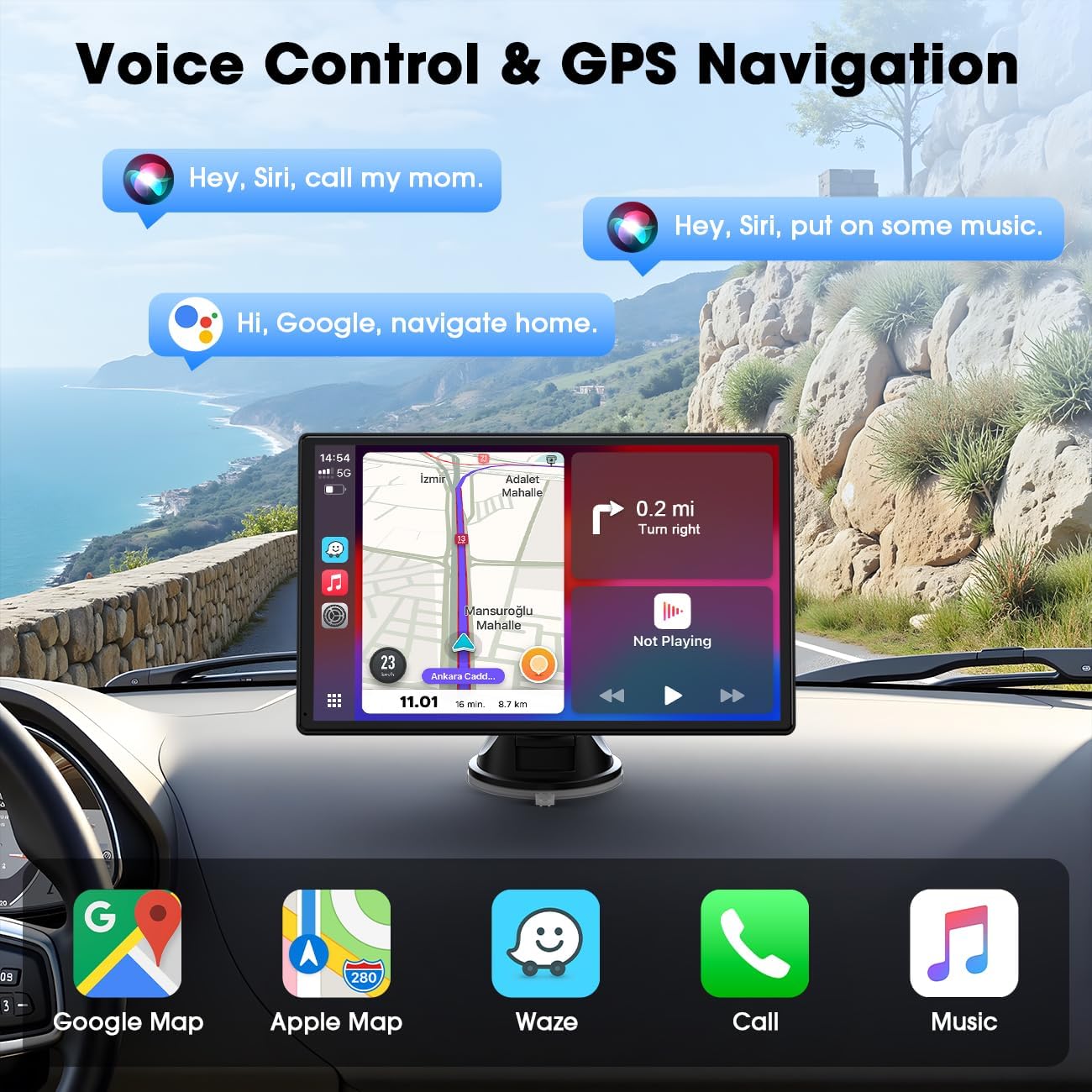 Carplay Screen for Car, 9'' Wireless CarPlay & Android Auto- Upgrade Portable Touchscreen with Bluetooth, Mirror Link, Voice Control, Hands-Free Calling,Plug & Play Car Play Screen