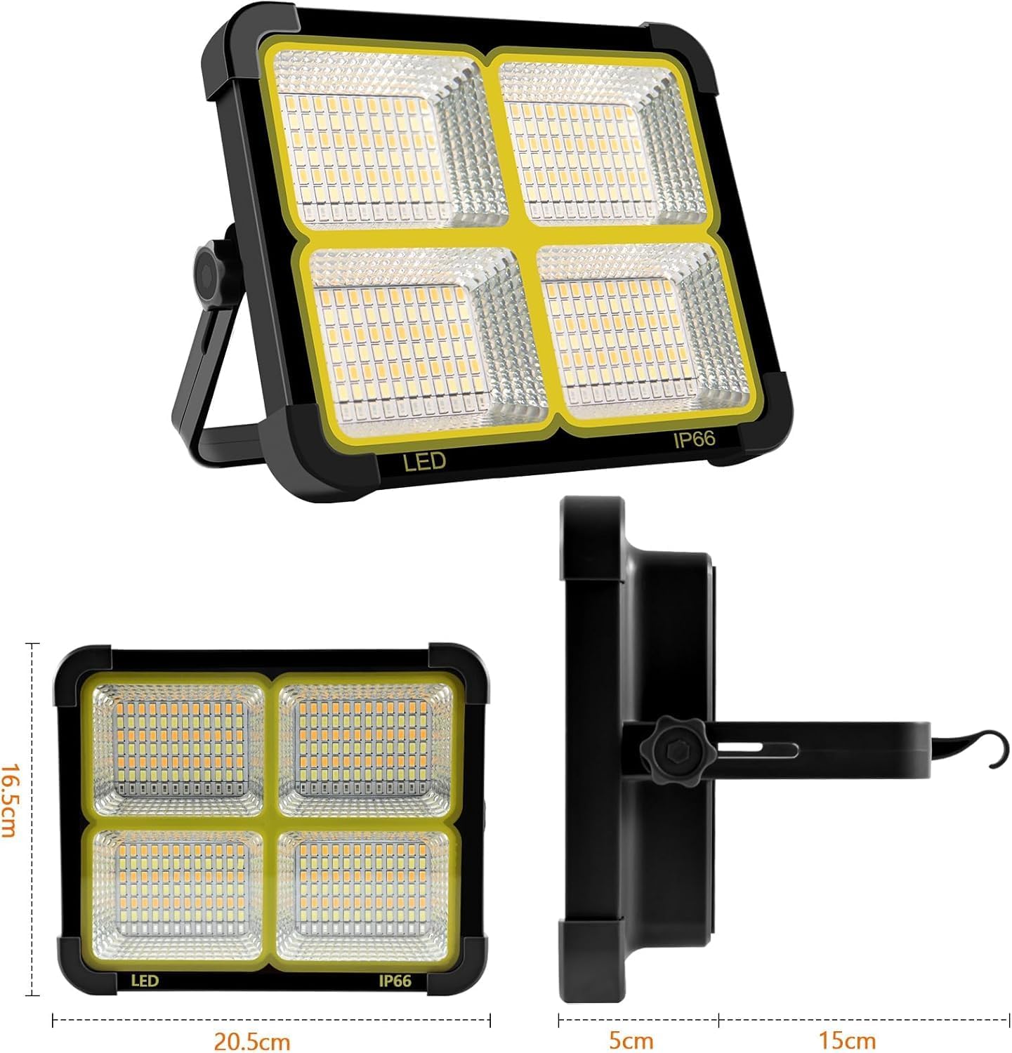 Portable LED Work Solar Light 100W 16500mAh 10000 LM with Stepless Brightness Job Site Battery Rechargeable LED Floor Light for Emergency Worklight for Hurricane (Black)