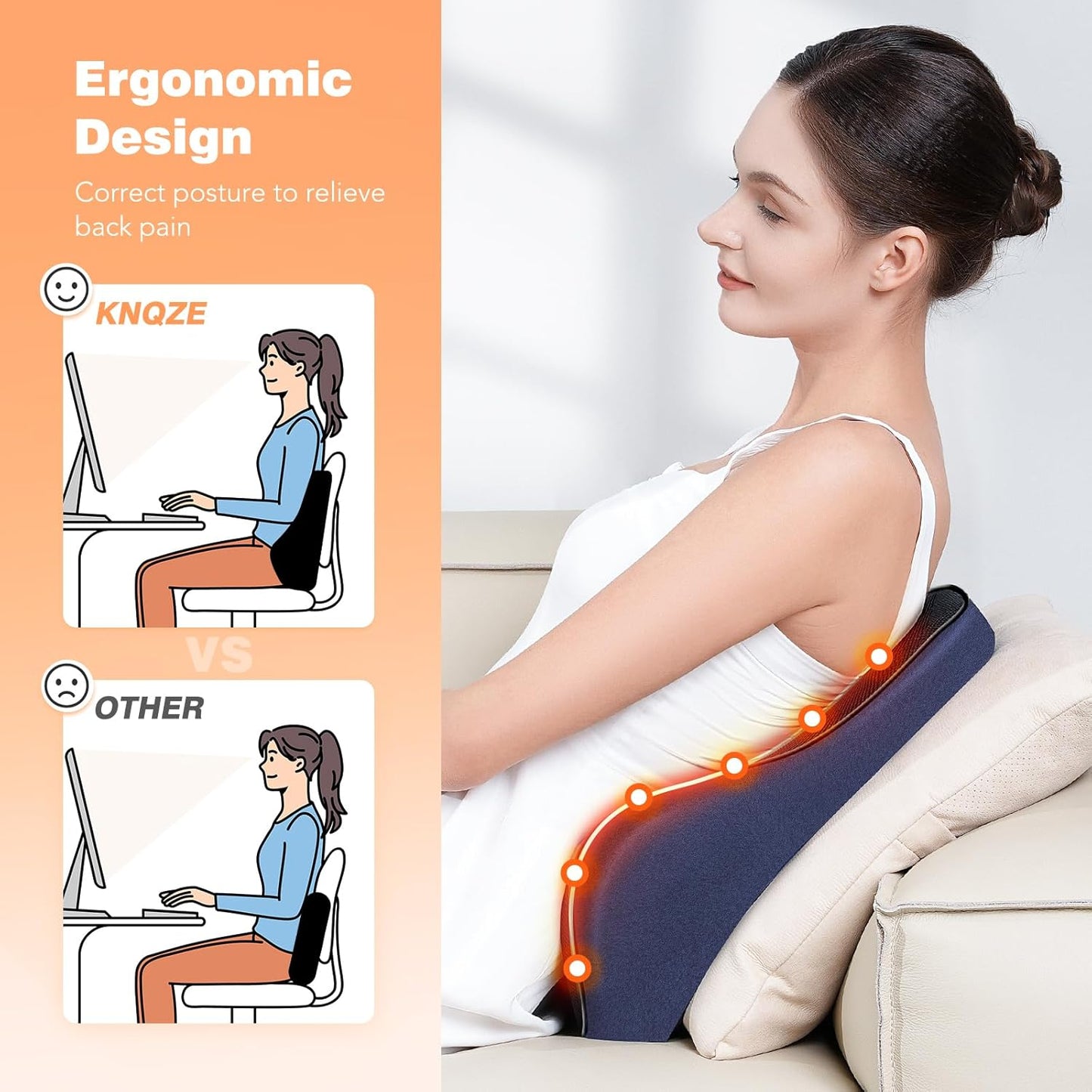 Lumbar Support Pillow for Office Chair, Heated Back Support Pillow with Vibration, Back Massage for Pain Relief, at Home Office Car Sofa, 3 Heating Levels & 4 Motors & 3 Intensities, Gifts