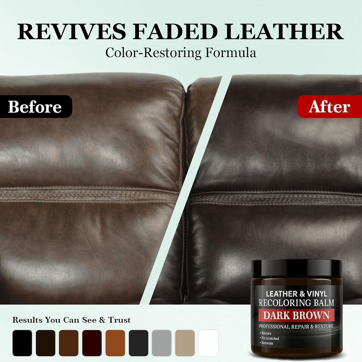 Leather Color Restorer, Leather Recoloring Balm, Scratch Remover, Leather Dye, Leather Paint with Leather Conditioner, Leather Repair Kit for Furniture Couches Car Seats Shoes,Black