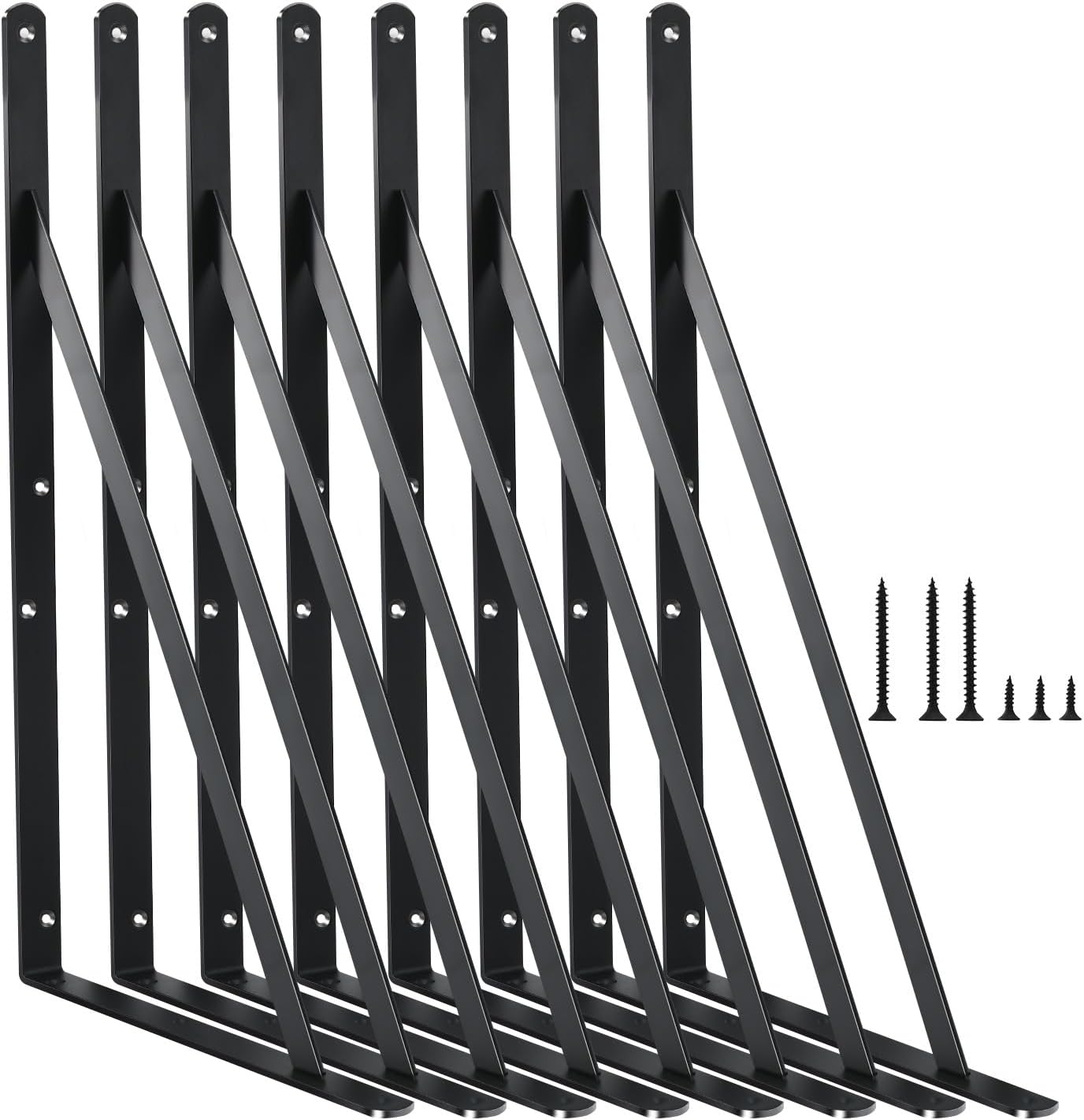 8 Pack L18 x H 12" Black Heavy Duty Shelf Brackets with Screws Metal Shelf Brackets Shelf Support Angle Brackets for Shelves L Brackets Heavy Duty Floating Shelf