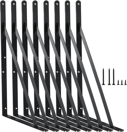 8 Pack L18 x H 12" Black Heavy Duty Shelf Brackets with Screws Metal Shelf Brackets Shelf Support Angle Brackets for Shelves L Brackets Heavy Duty Floating Shelf