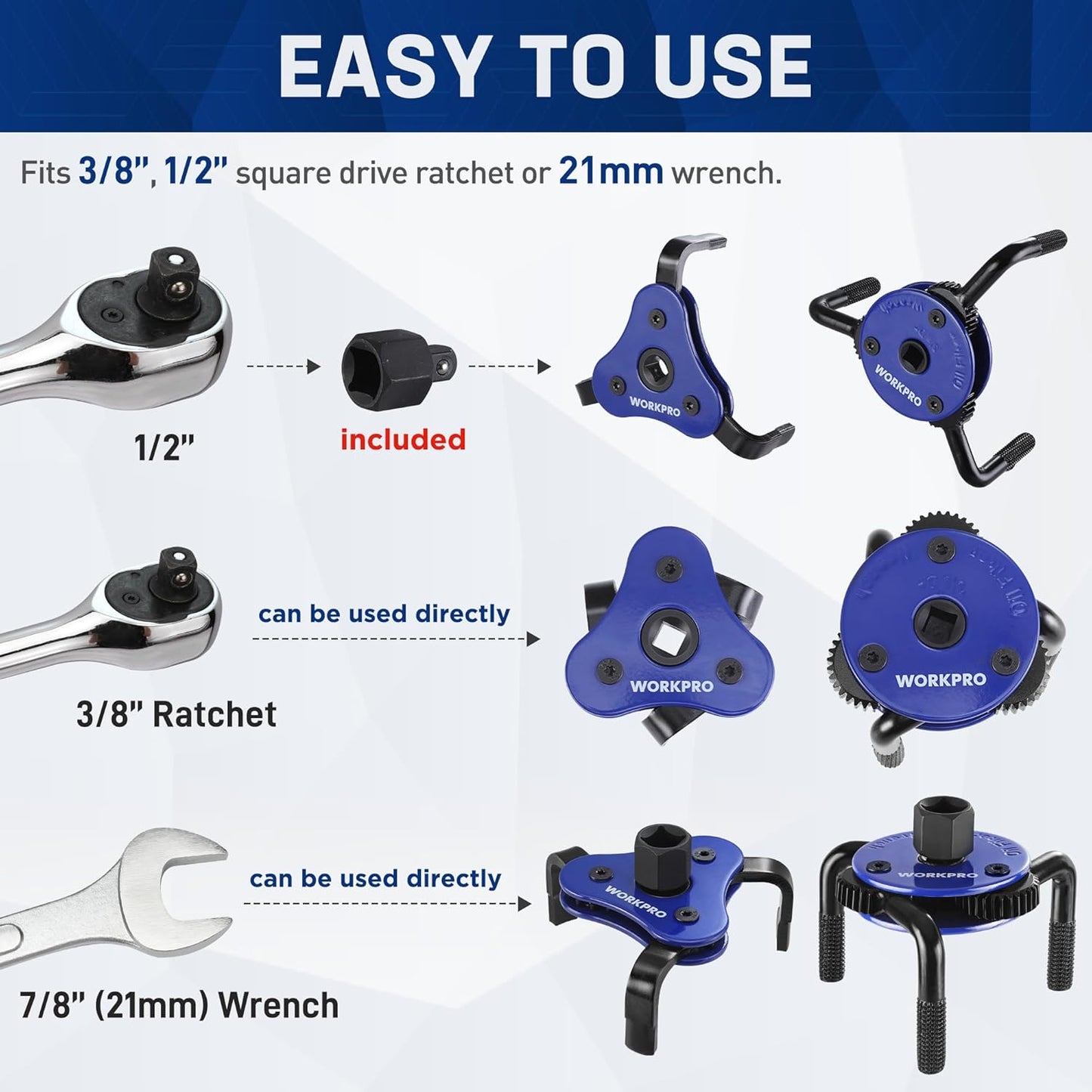 WORKPRO Universal Oil Filter Wrench & Removal Tool, Adjustable Oil Filter Change Set, Ideal for Engine, Conduit, & Fittings