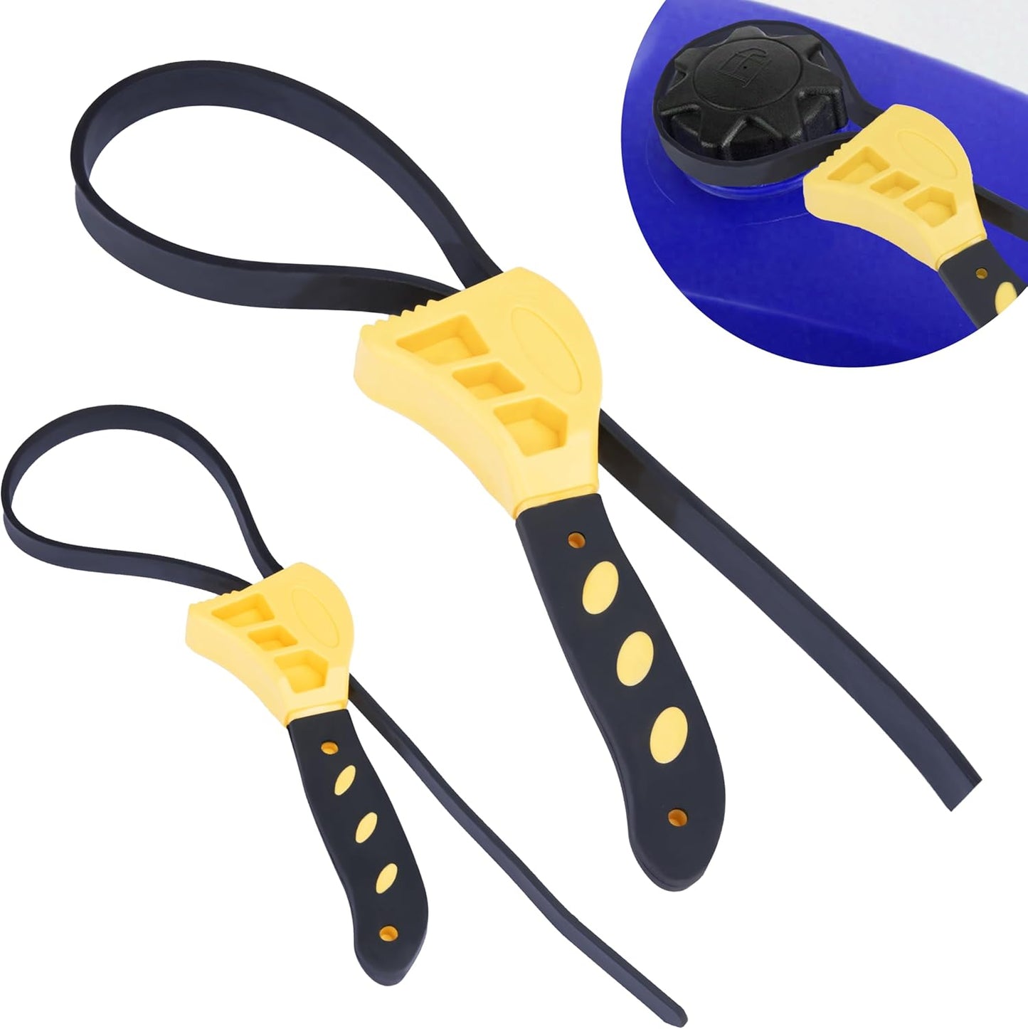 2 PCS Strap Wrench Plumbing, Rubber Strap Wrench, 24 Inch & 19.7 Inch Oil Filters Strap Wrenches, Water Filter Wrenches, Adjustable Rubber Jar Opener for Water Filters, Plumbing,Sink, Faucet (Yellow)