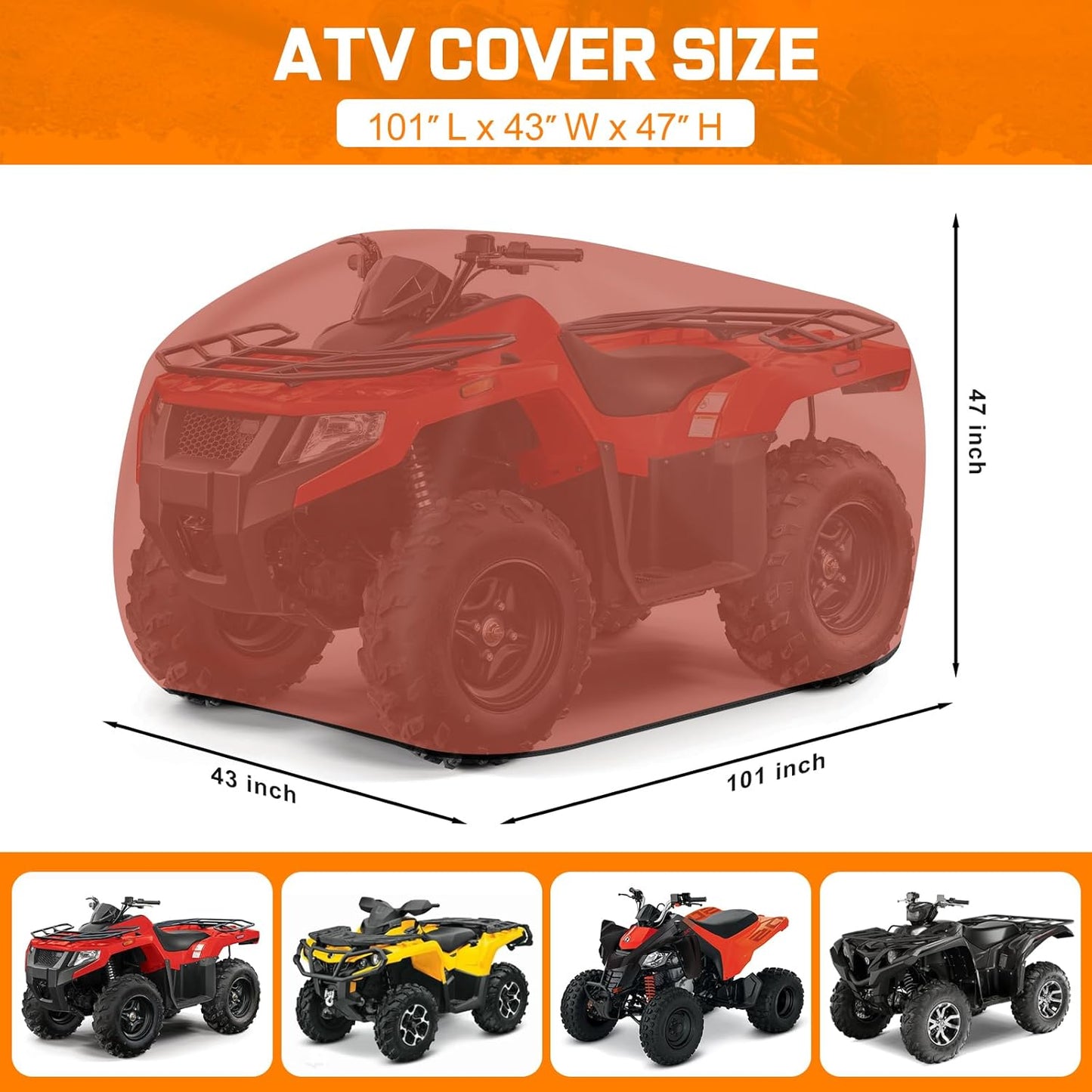 Comnova ATV Cover for 4 Wheelers - 101 Inch ATV Covers 600D Waterproof & Heavy Duty, Outdoor Four Wheeler Quad Cover All Weather Large for Polaris, Kawasaki, Arctic Cat, Honda, Yamaha and More