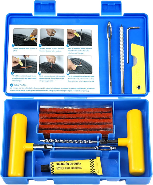 Tire Repair Kit with Plugs, Tire Plug Kit Heavy Duty Professional for Car, ATV, Motorcycle, Truck, Flat Tire Emergency Repair