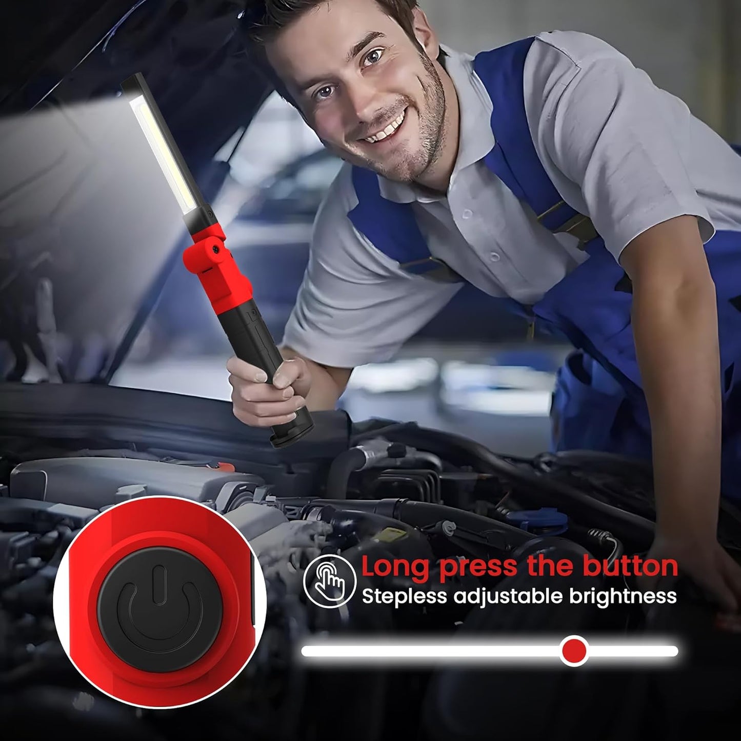 Rechargeable Work Light 2200mAh Magnetic LED Work Light Flashlight Mechanic Light Tool Gifts for Men Him, Foldable Lamp with Hook for Car Repair Emergency BBQ Grill (2 Pack)