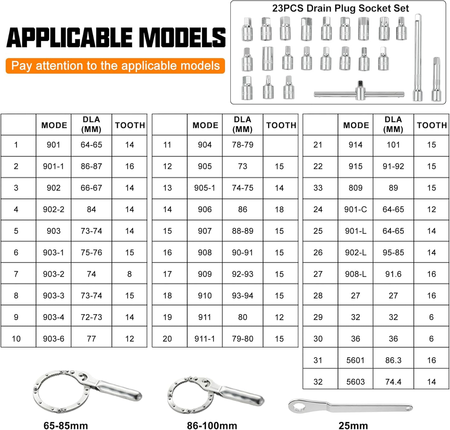 Auto Oil Filter Socket Wrench Set, Cup Type 1/2 inch Drive Cap Removal Tool, with Drain Plug Socket Set/Adjustable/Drive, Compatible, all Models Car, SUV, Oil Filter (58, GREEN)
