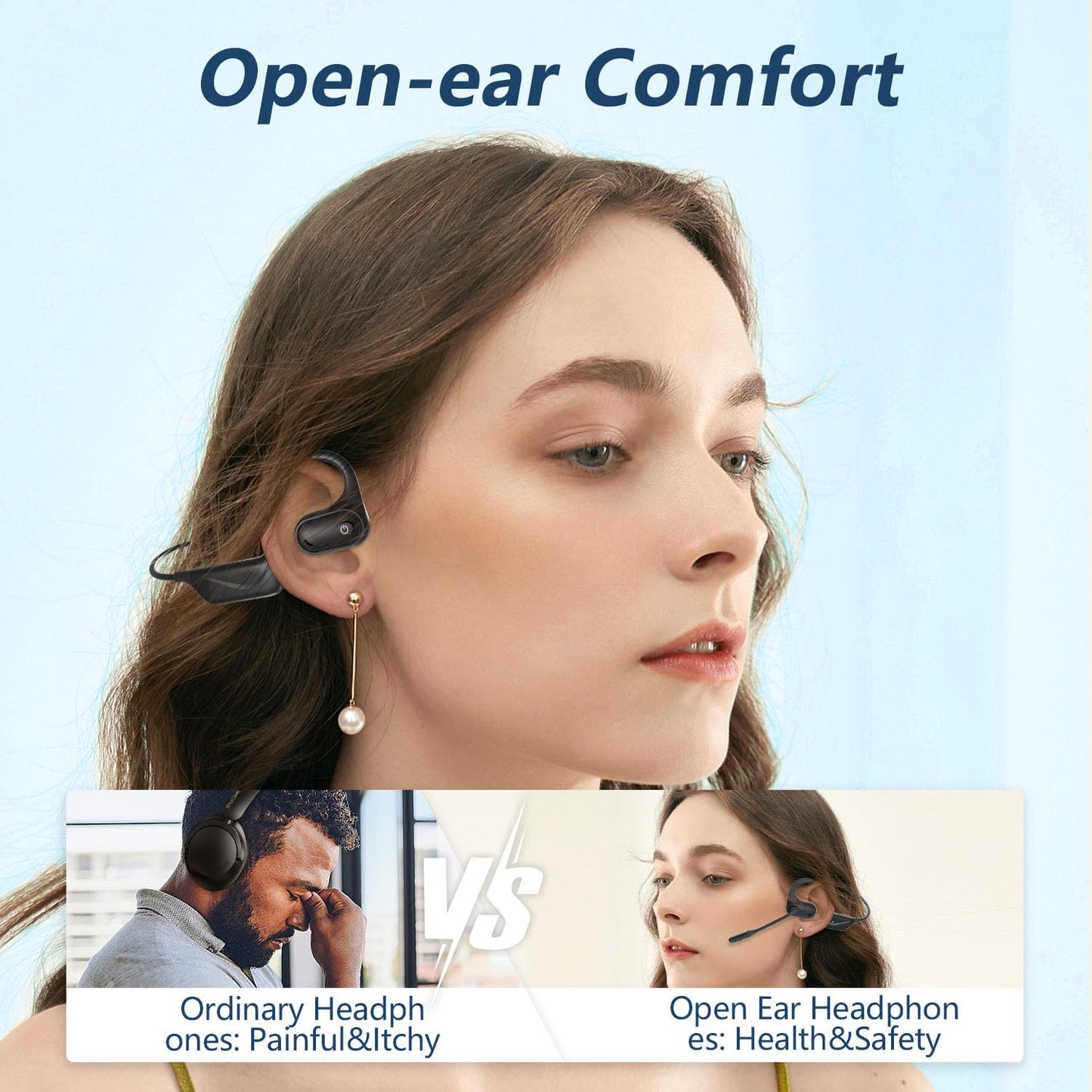 BANIGIPA Bluetooth 5.4 Headset with Microphone, Open Ear Headphones w/Mic, Wireless Earphones Noise Cancelling for HD Calling, Mute Button, Light & Comfortable Headset for Working Office Meeting-15H