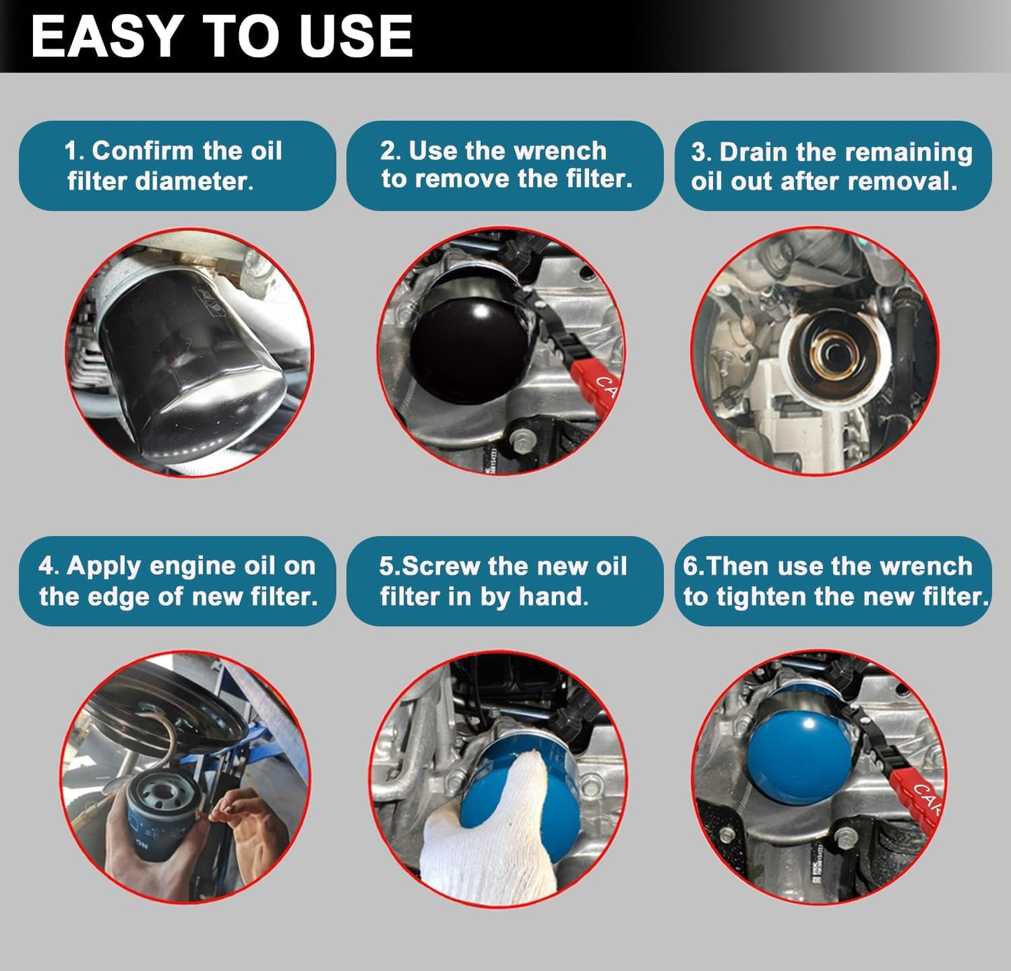 Extra Large Oil Filter Wrench, Oil Filter Wrench Tool Fits Filter from 4-3/4"to 5-1/4" for Cars, Motorcycles and Trucks