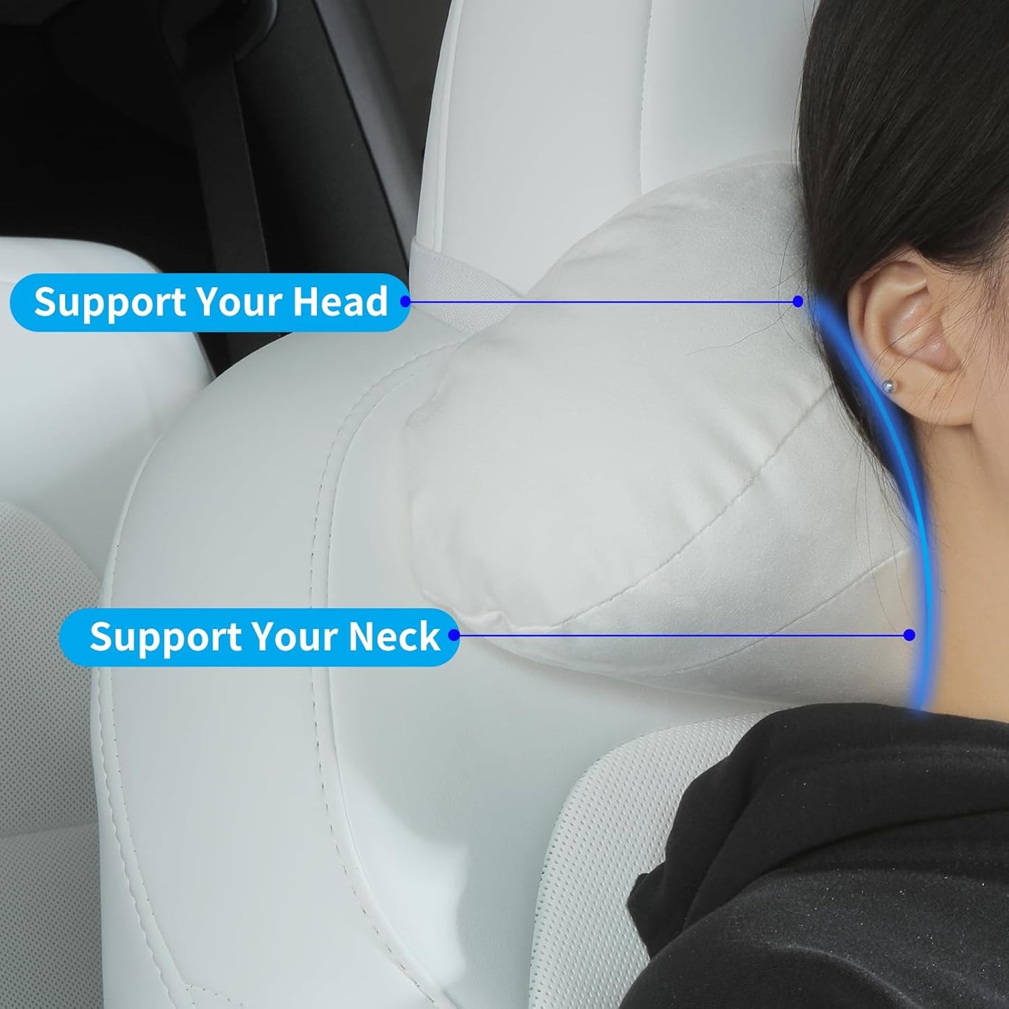 Car Headrest Pillow for Driving, Softness Ergonomic Design Universal Travel Neck Pillow for Most Cars, Office Chairs, Gaming Chairs with Extra Filler Cotton Bag (White, 1PC)