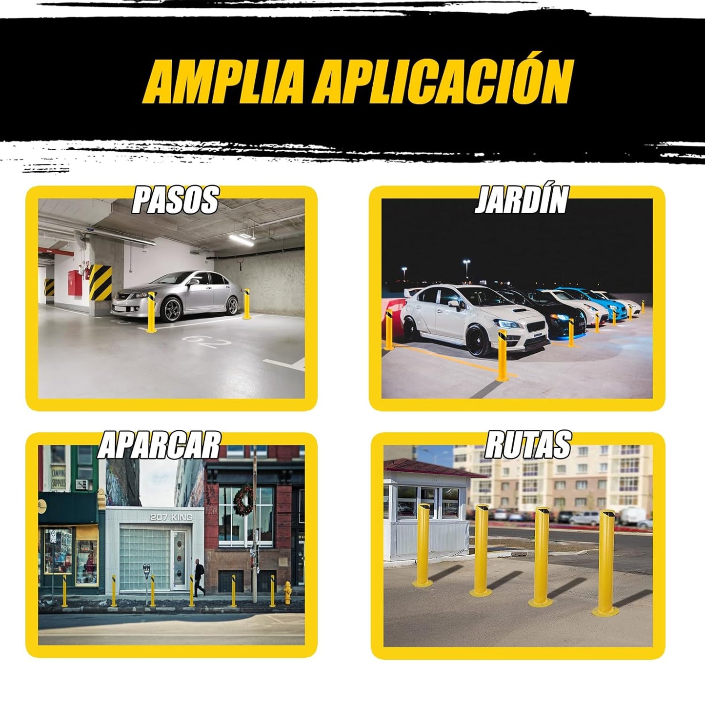 Safety Bollard Post, Steel Bollards,Parking Bollard, Yellow Powder Coated Safety Parking Barrier Post, for Traffic Sensitive Areas (12, 42"H*3"D)