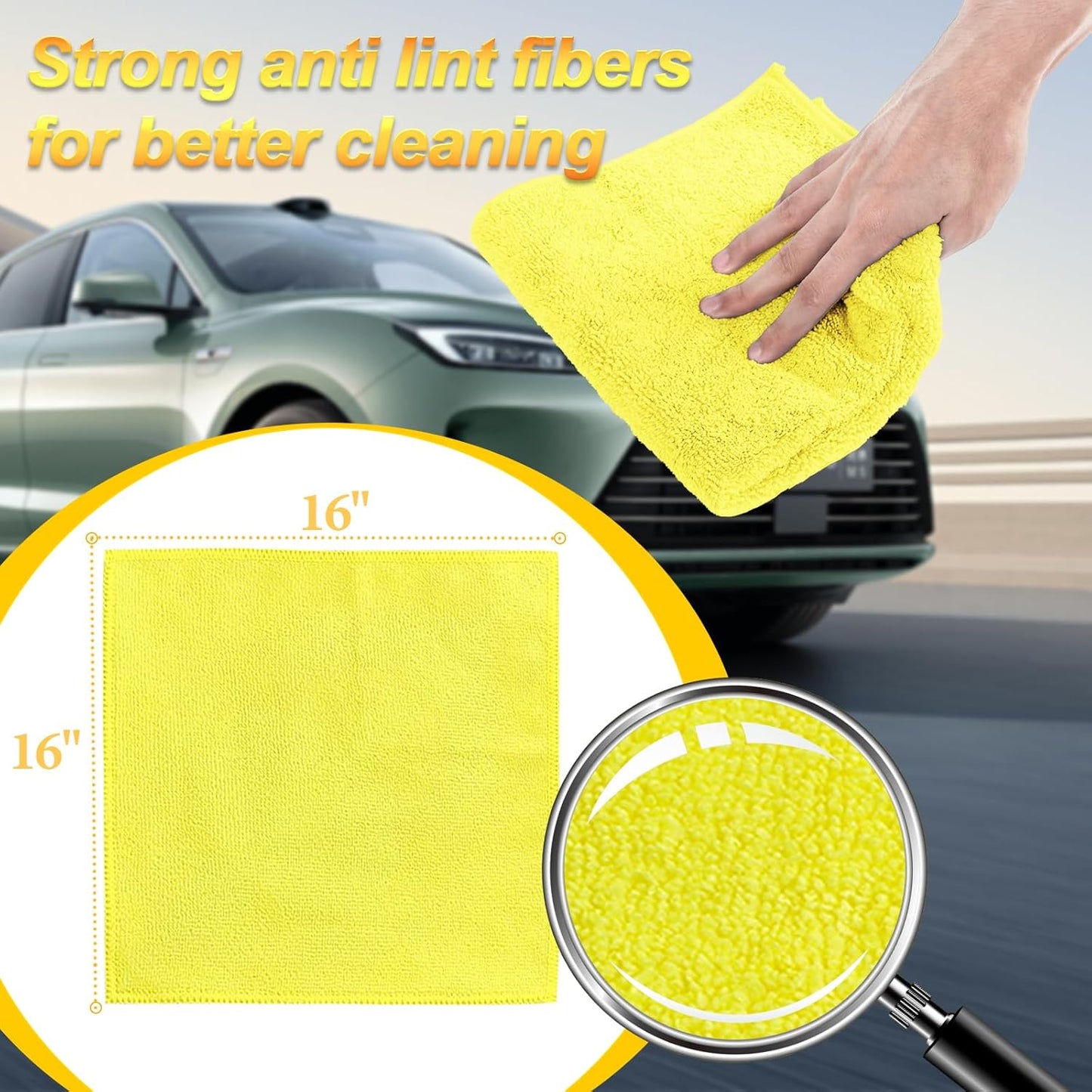 Microfiber Cleaning Cloths Car Interior & Exterior,Highly Absorbent Cloth,Car Wash Rags Lint Free and Reusable，Cleaning Rag for House,Kitchen,Bathroom,Office,16"x16"|Yellow 6-Pack