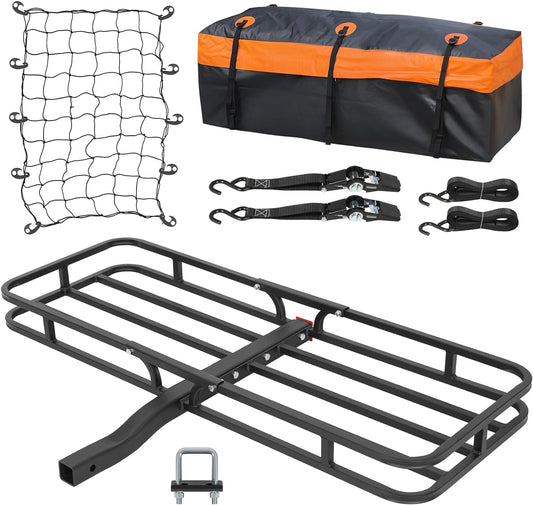 WEIZE Hitch Cargo Carrier for SUV, Truck - 53x19 Inches, 500LB Capacity, with Waterproof Bag, Net, Strap, Tightener, Powder Coated for Durability, Easy Installation, for Camping and Travel