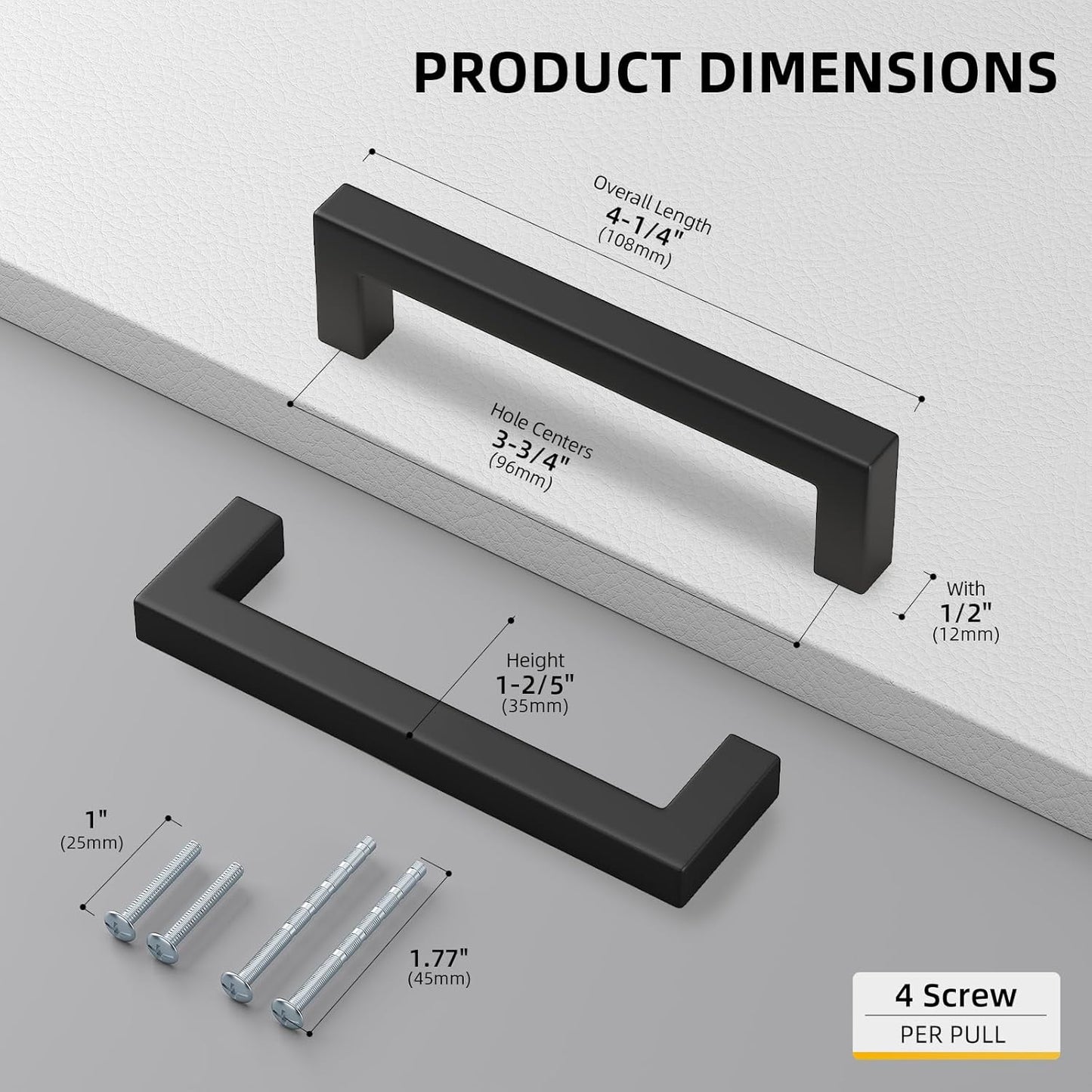 goldenwarm 50 Pack 3 3/4 Inch Black Cabinet Handles Matte Black Drawer Pulls Stainless Steel Cabinet Hardware Square Bar Modern Cabinet Handle for Kitchen Bathroom Cupboard