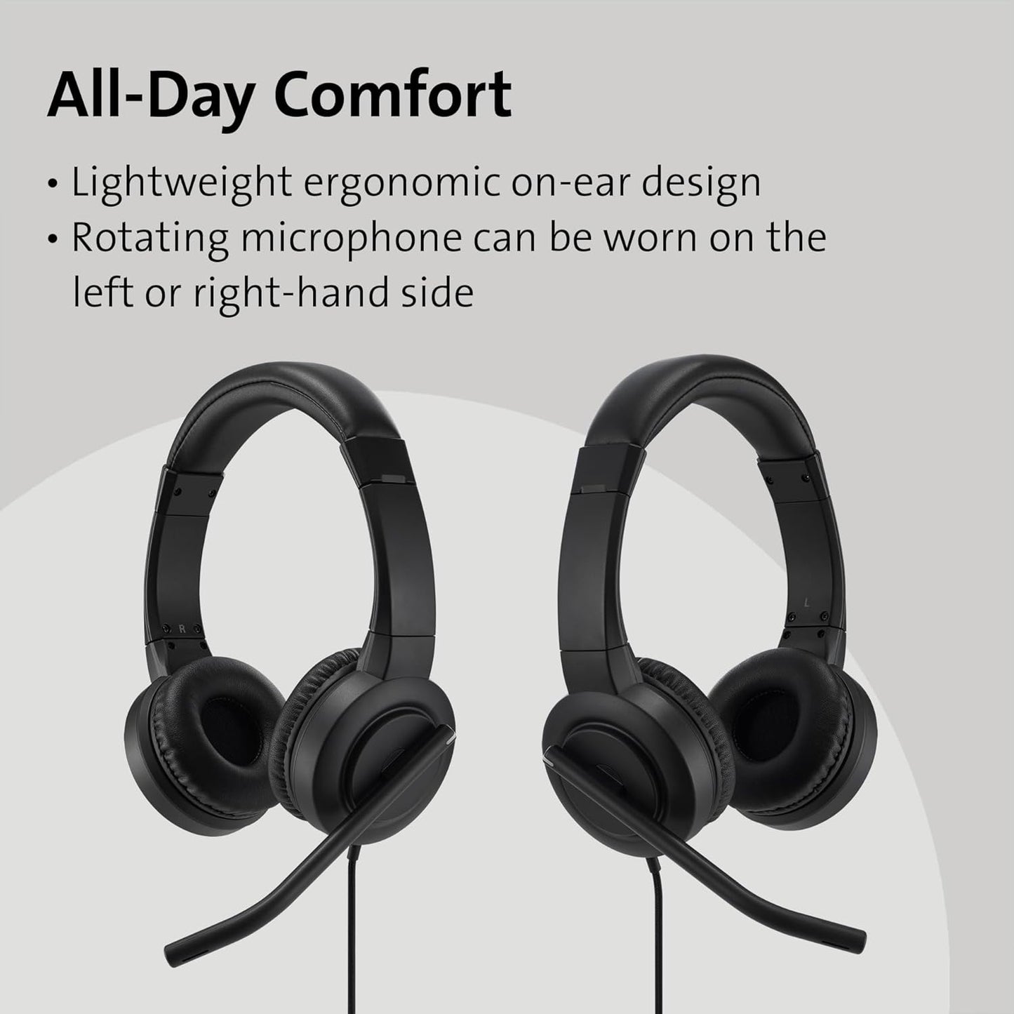 Kensington H1000 USB-C On-Ear Headset, 270° Rotating Noise-Canceling Microphone, Quick Buttons for Volume, Play/Pause, Mute, and Busy, PC/Mac/Laptop - Black (K83450WW)