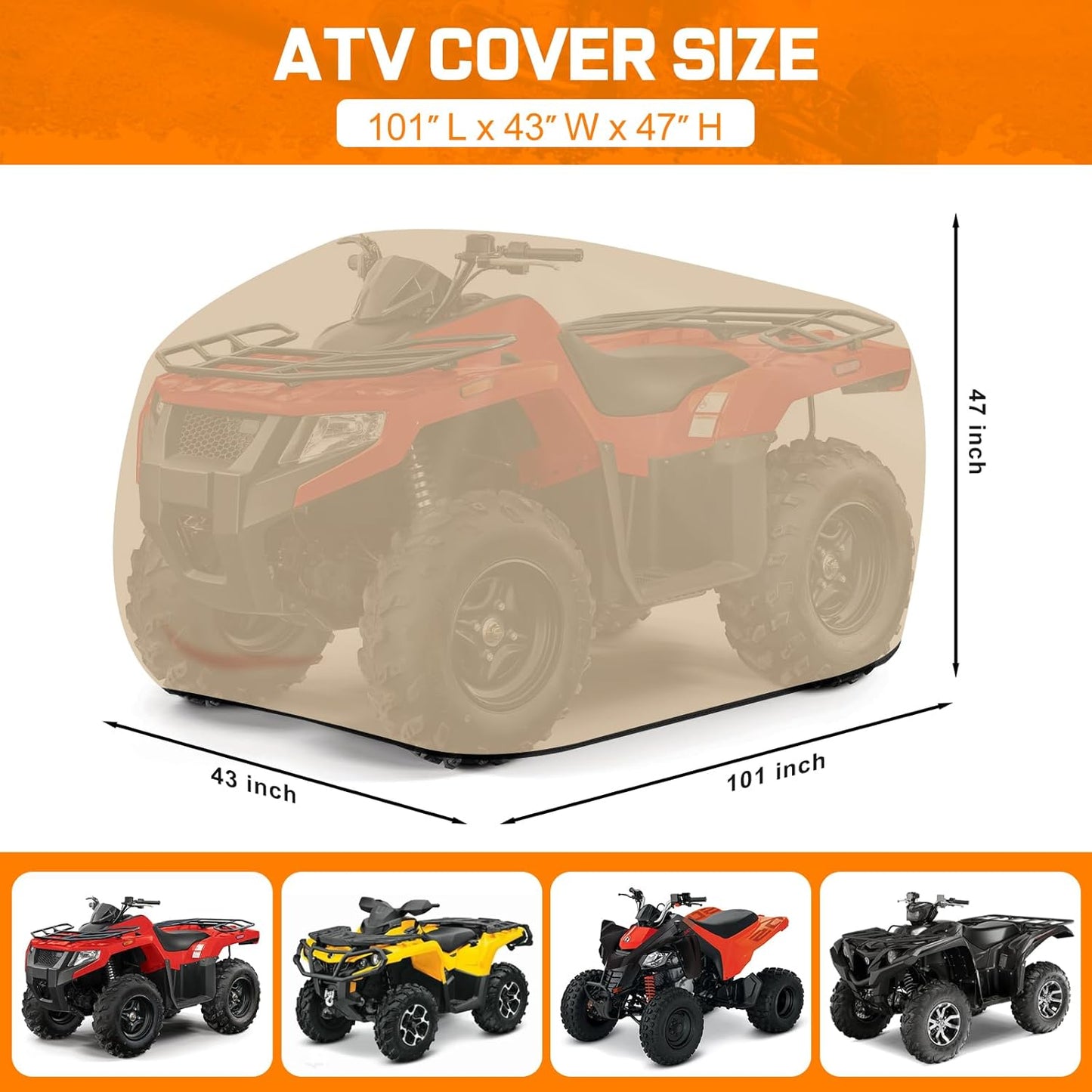Comnova ATV Cover for 4 Wheelers - 101 Inch ATV Covers 600D Waterproof Heavy Duty, Outdoor Four Wheeler Quad Cover All Weather Large for Polaris, Kawasaki, Arctic Cat, Honda, Yamaha and More