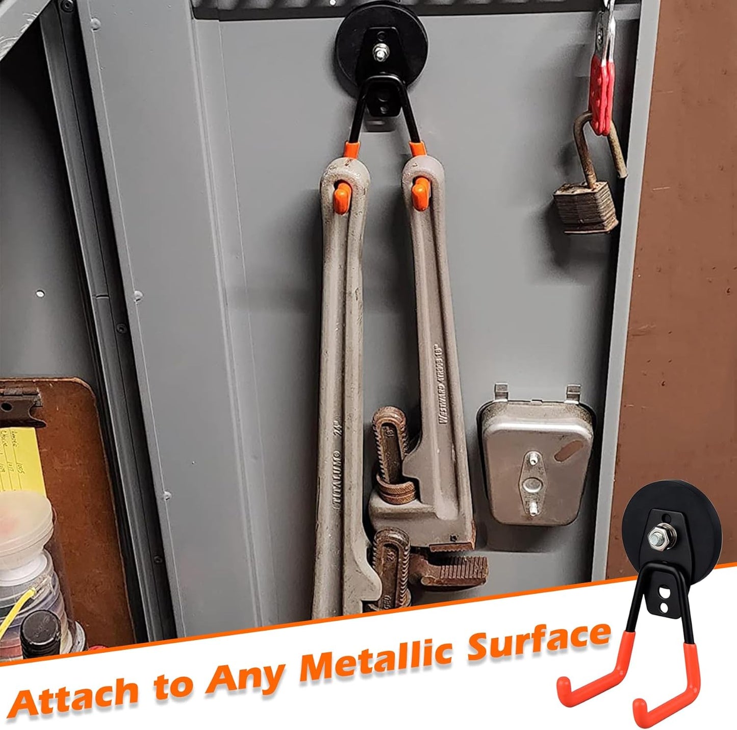 MUTUACTOR Magnetic Hooks,2PCS Large Magnetic Hooks Heavy Duty,Anti-Slip Double Magnet Hooks Garage Storage Utility Hooks for Metal Cabinet Pegboard Garage Basement Organizer