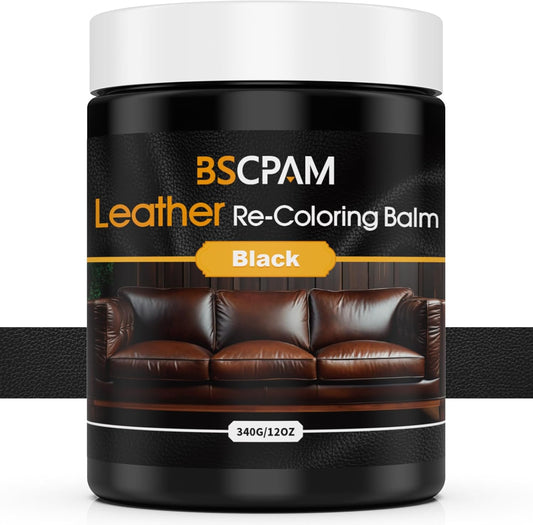 Black Leather Recoloring Balm, 12oz Leather Color Restorer for Couches, Leather Repair Kit for Furniture, Leather Dye for Leather Fade, Leather Repair Restore car seat