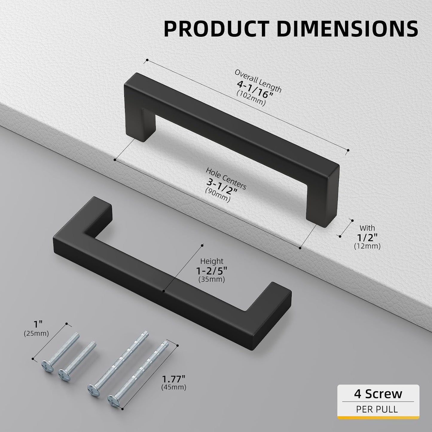 goldenwarm 150 Pack 3 1/2 Inch Black Cabinet Handles Matte Black Drawer Pulls Stainless Steel Cabinet Hardware Square Bar Modern Cabinet Pulls for Kitchen Bathroom Cupboard