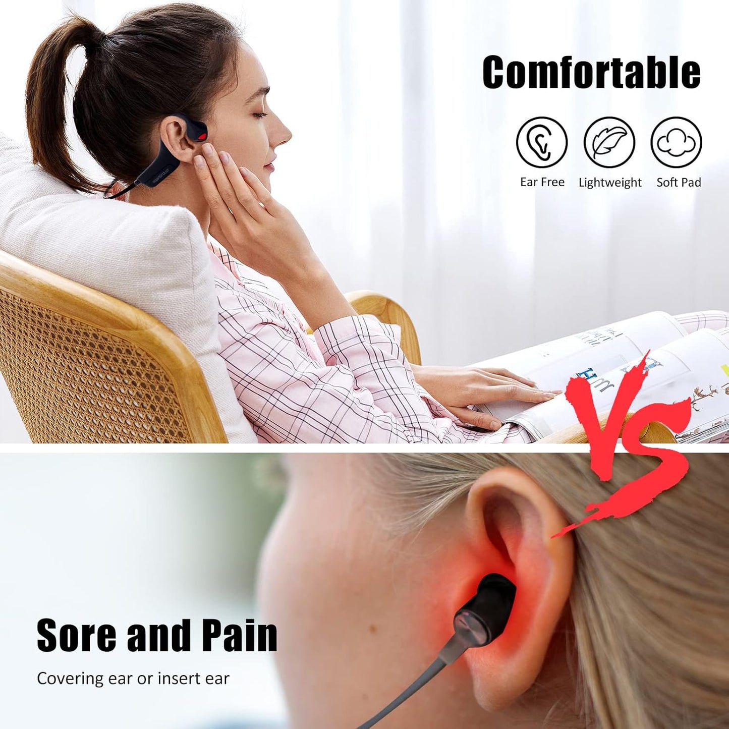 Bone Conduction Headphones - Bluetooth Running Earphones Open Ear Wireless Headset with Mic, Sweat Resistant Conducting Headphone for Workout Hiking Fitness Walking (Black)