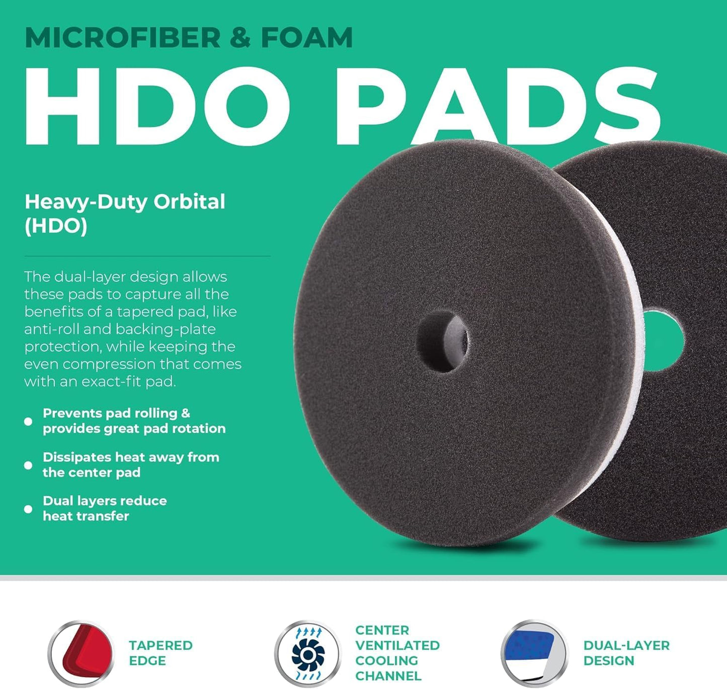 Lake Country HDO Black Foam Finishing Pad (1 Pack, 6.5”) - Premium Heavy Duty Orbital Finishing Pad for Painted Surfaces. Fits 6" Backing Plate.