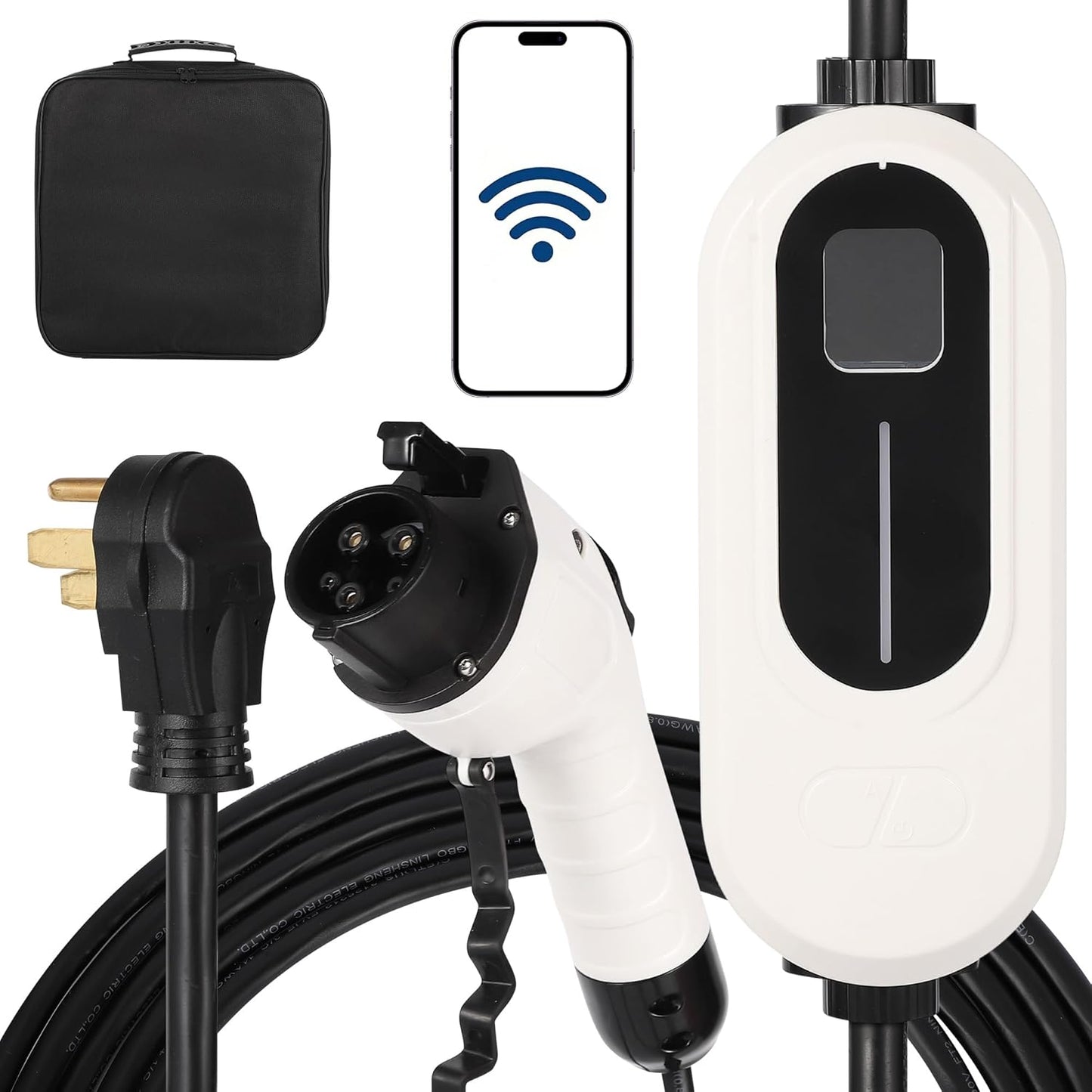 Level 2 EV Charger, 40A 240V Voltage, NEMA 14-50 Plug, 25ft Cable, Adjustable Current/Delay Timer, SAE J1772 Listed Portable Electric Car Charger for Indoor/Outdoor Use, WiFi Enabled