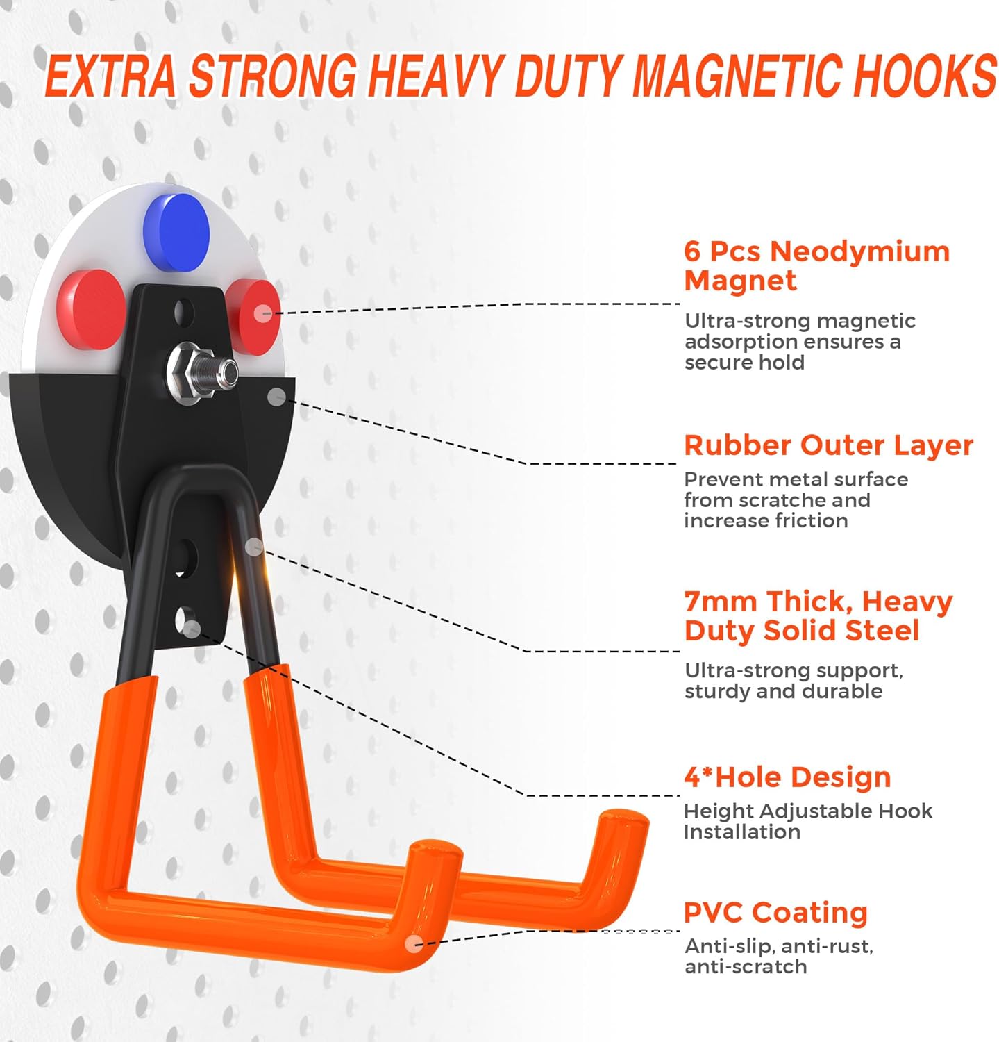 Extra Strong Magnetic Hooks for Hanging Heavy Duty, 2.6in Large Industrial Magnet Hooks, Magnetic Hook with Anti-Slip Coating, Storage Utility Magnetic Holder for Garage Shelve and Garden Tools