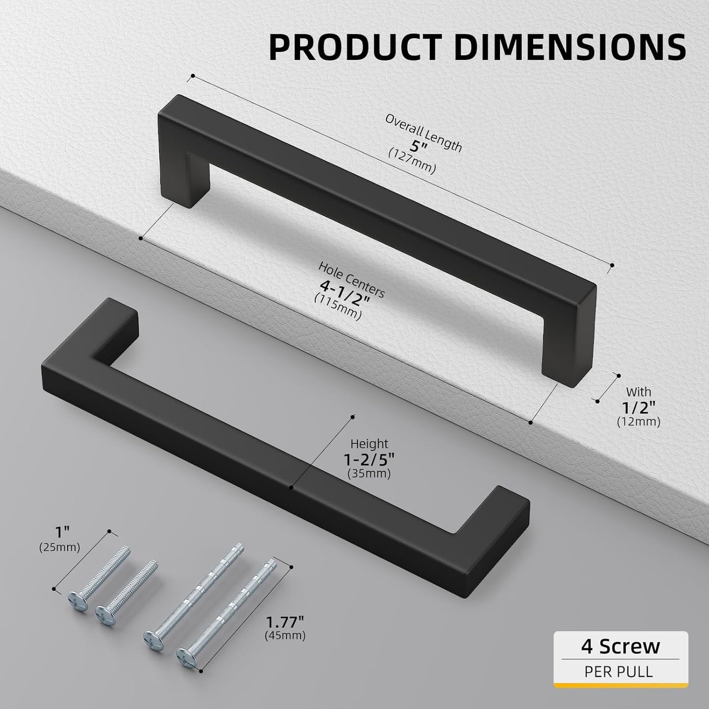 goldenwarm 10Pack 4.5INCH Drawer Pulls Black Modern Cabinet Hardware - LSJ12BK115 Cabinet Handles 4-1/2 inch Hole Centers Bedroom Drawer Pull Kitchen Cabinets T Bar Handle