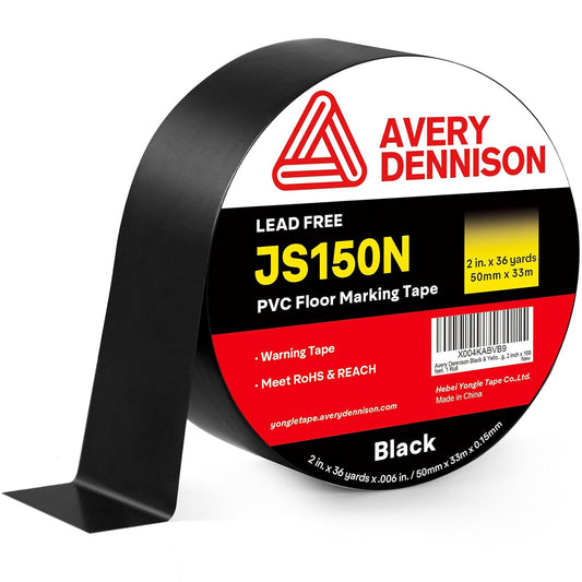 Floor Marking Tape,2 in x 108 FT Strong Adhesive Caution Tape,High Durability Warning Safety Tape for Indoor/Outdoor - Warehouses,Factories,Parking Lots,Retail Locations,Black,1 Roll